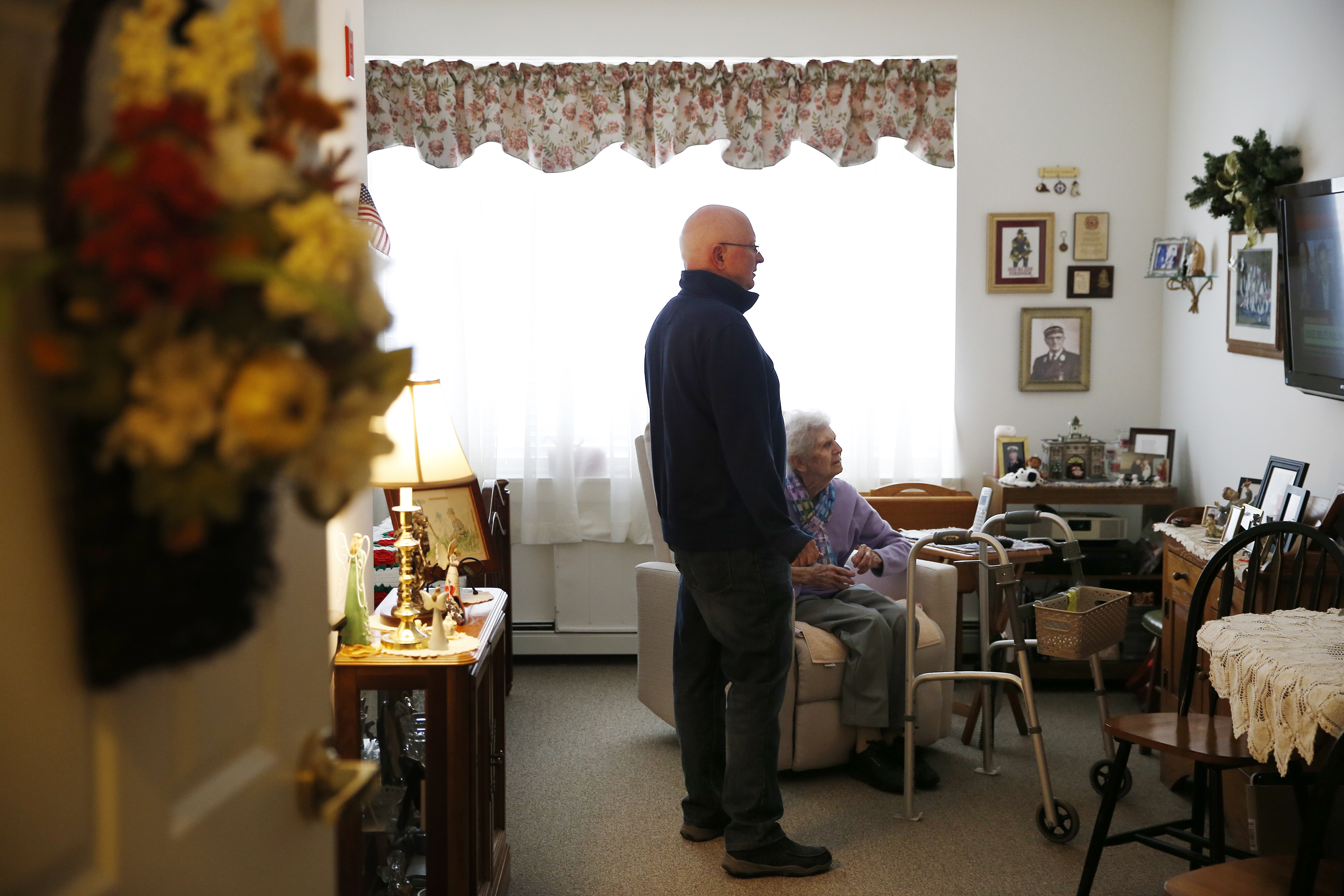 Dottie Creamer (right) and her son, Steve, (left) visited together at Christopher Heights.