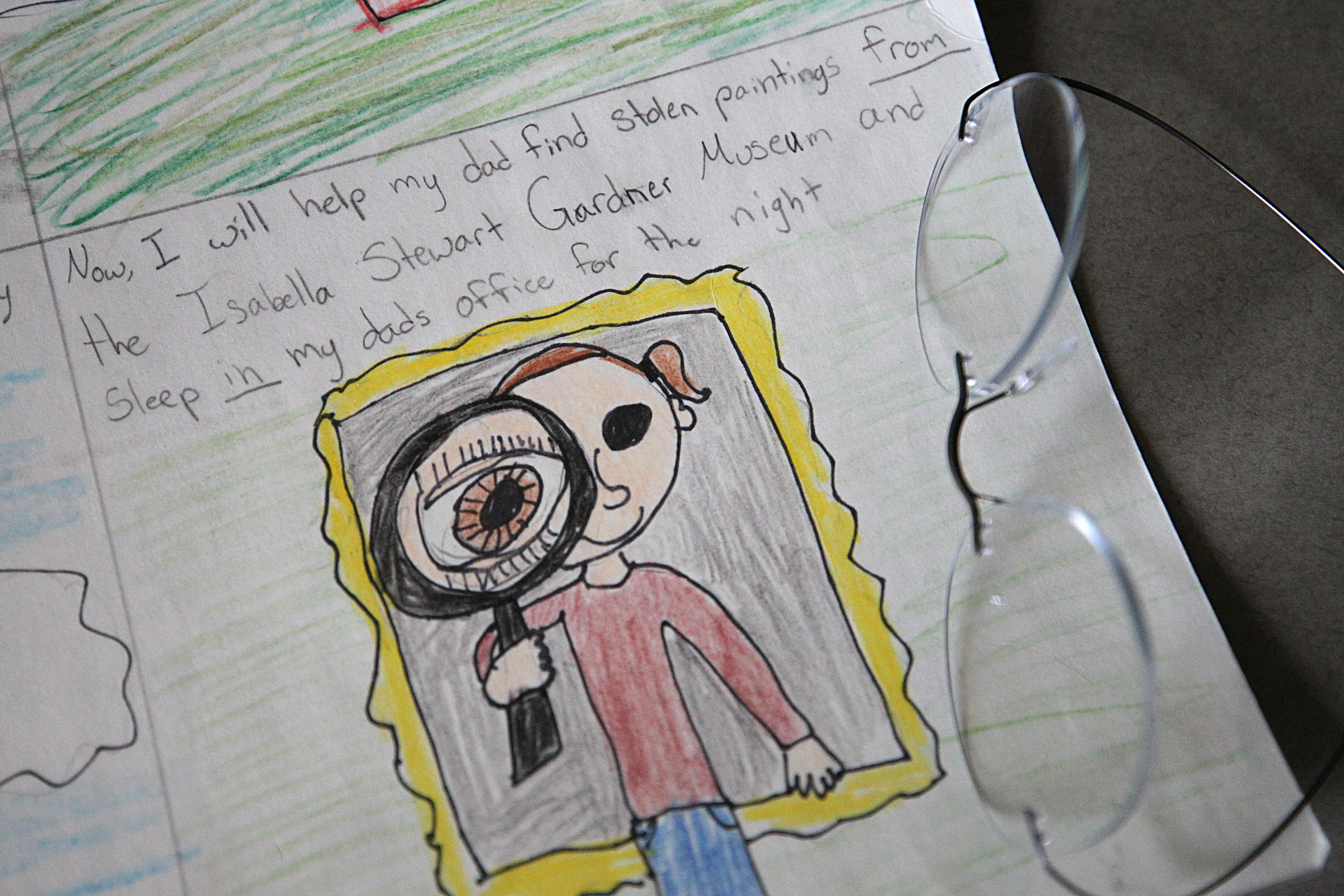 In Anthony Amore’s office is his daughter's sketch of a detective with a magnifying glass hunting for the stolen art.