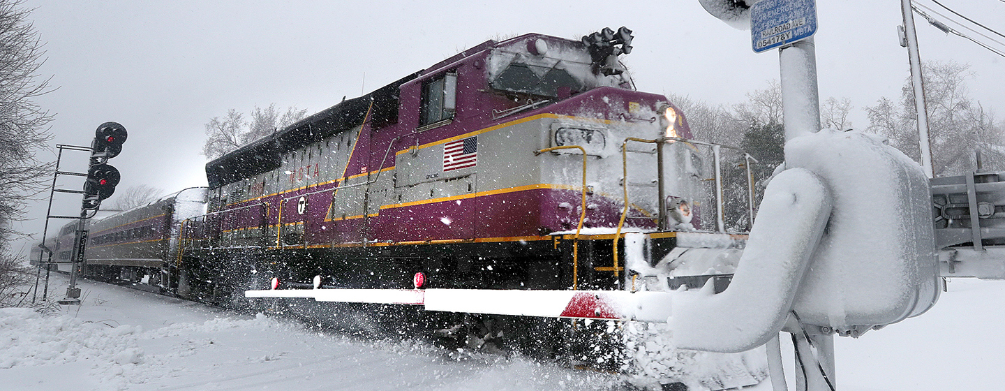A Newburyport-bound MBTA commuter rail train pulled in to the Rowley station in March 2017.