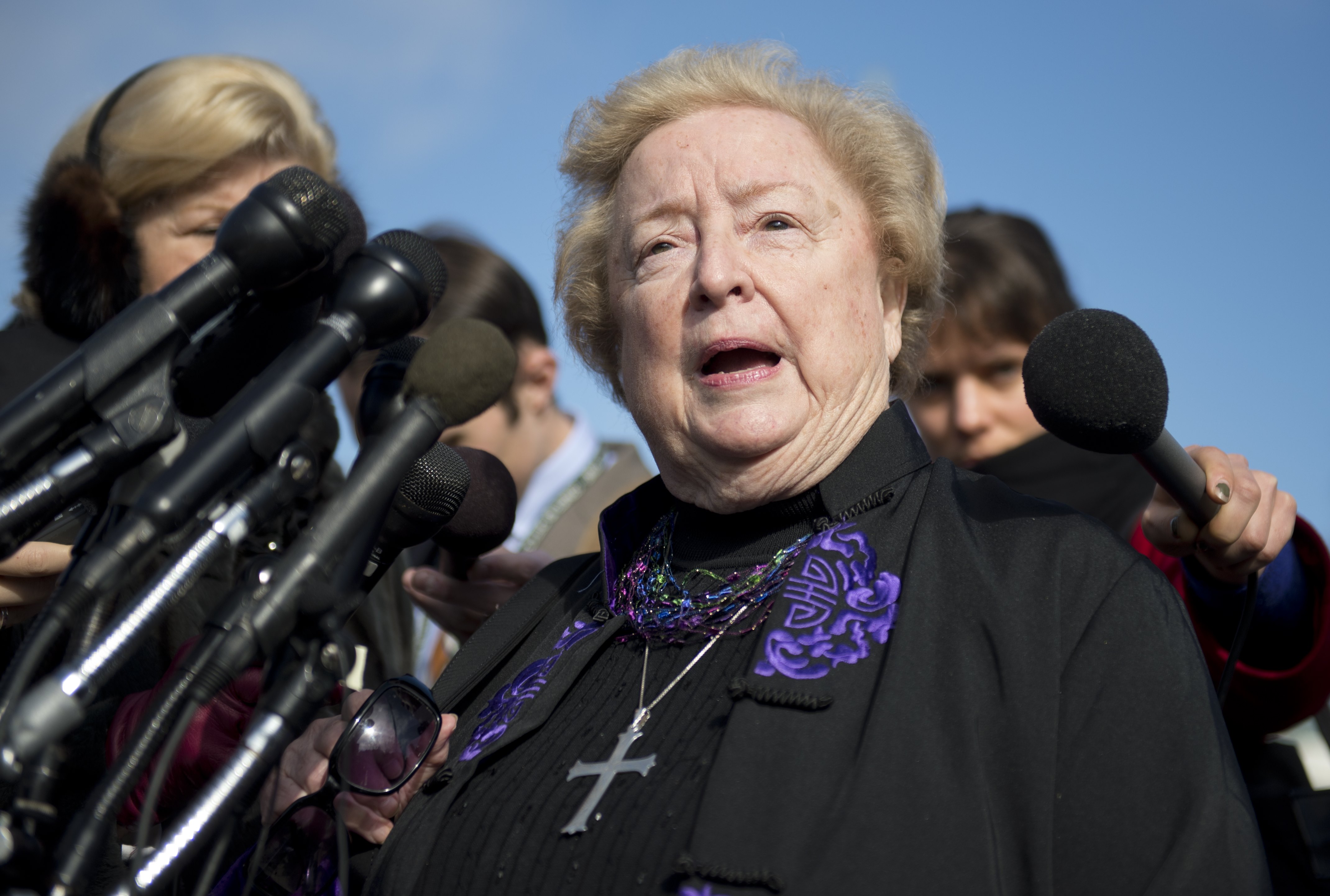 Eleanor McCullen says the state law impedes her “from my message, my message of love.”