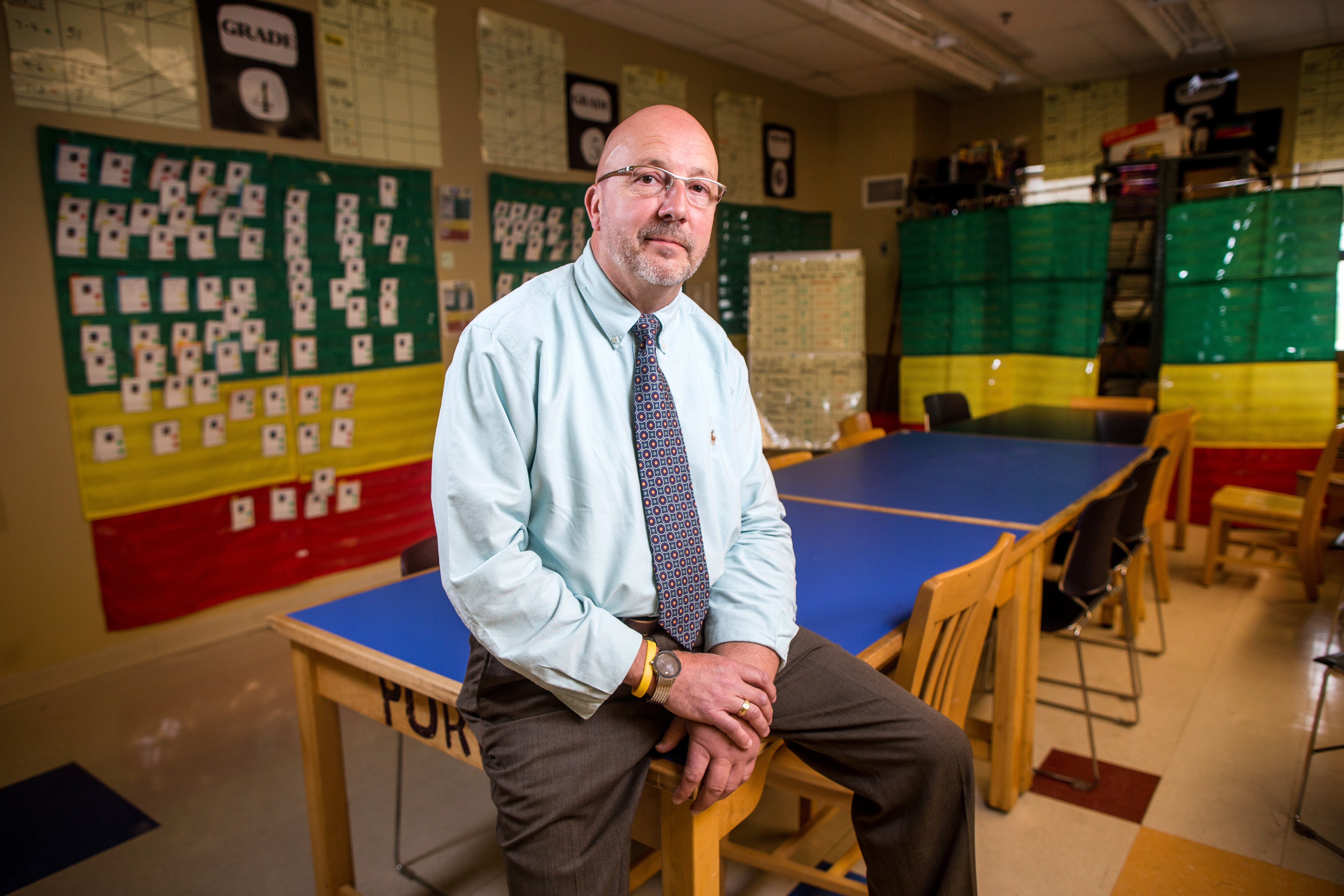 Richard Bransfield, principal of the Linden STEAM Academy, says it’s good for kids to talk in class.