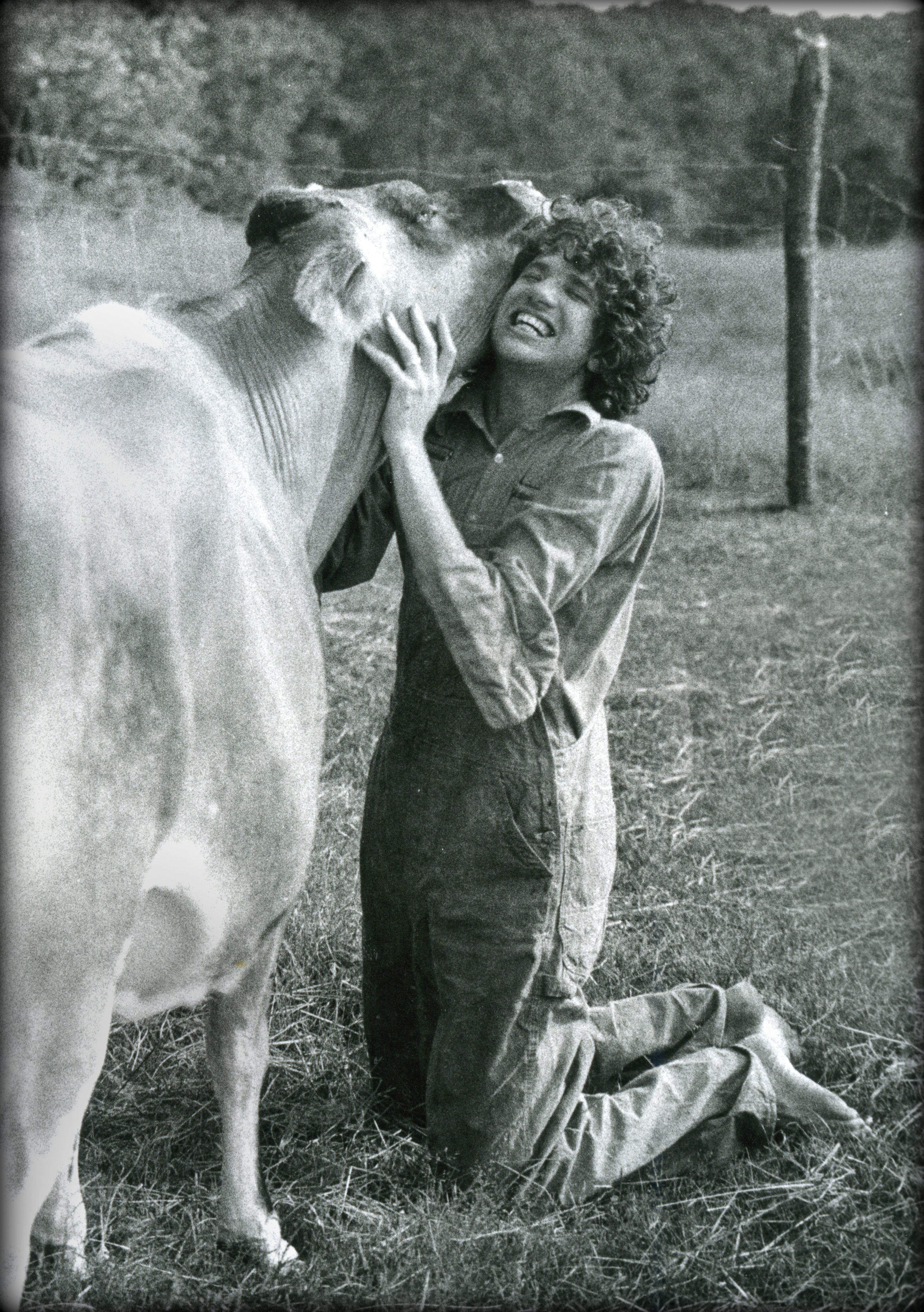 The author with Tree Frog Farm’s beloved cow Lady.