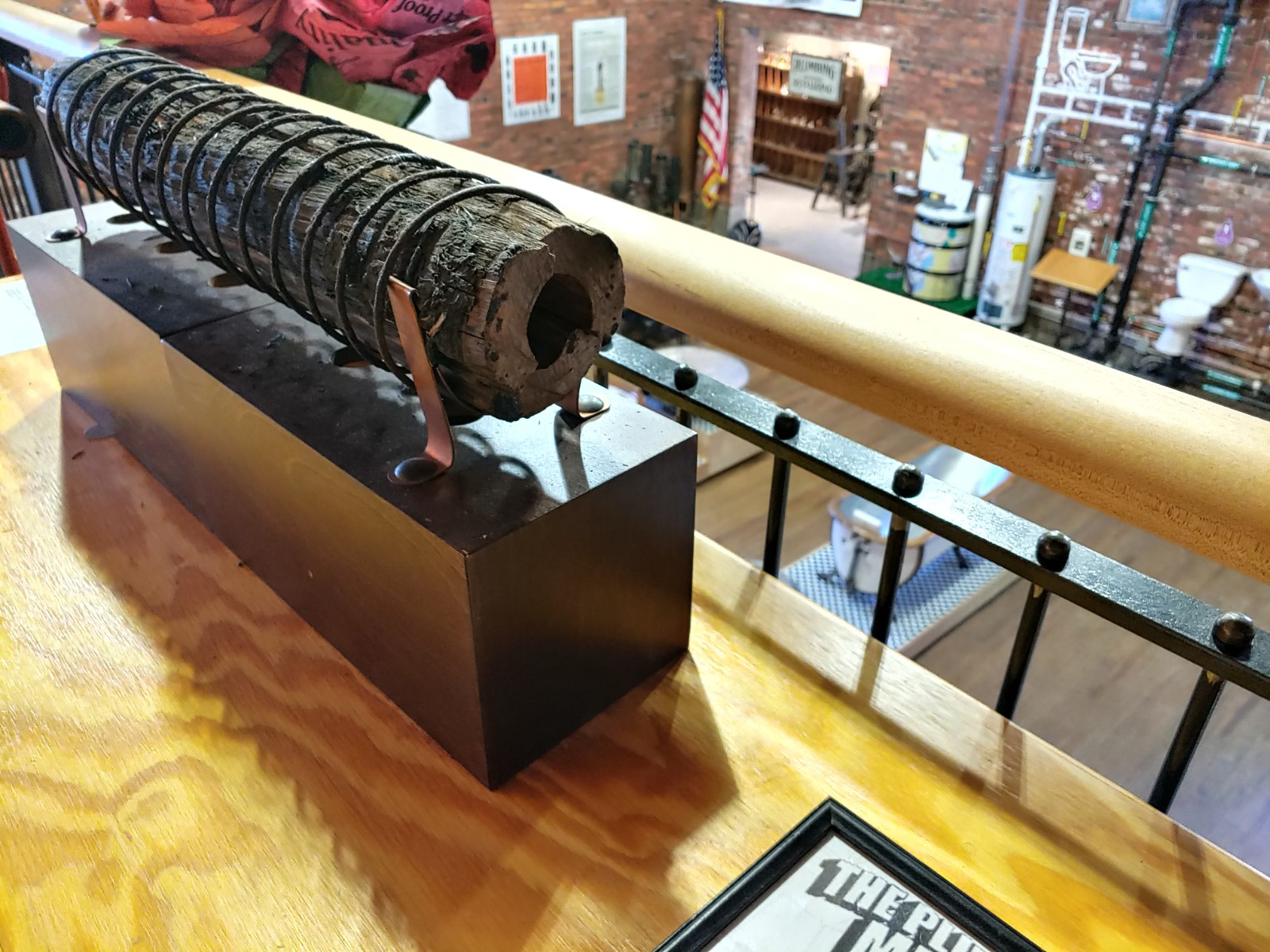 Early plumbing used wooden pipes. This piece of Boston’s first such system, installed near what is now the Fort Point Channel, is on display at The Plumbing Museum in Watertown.