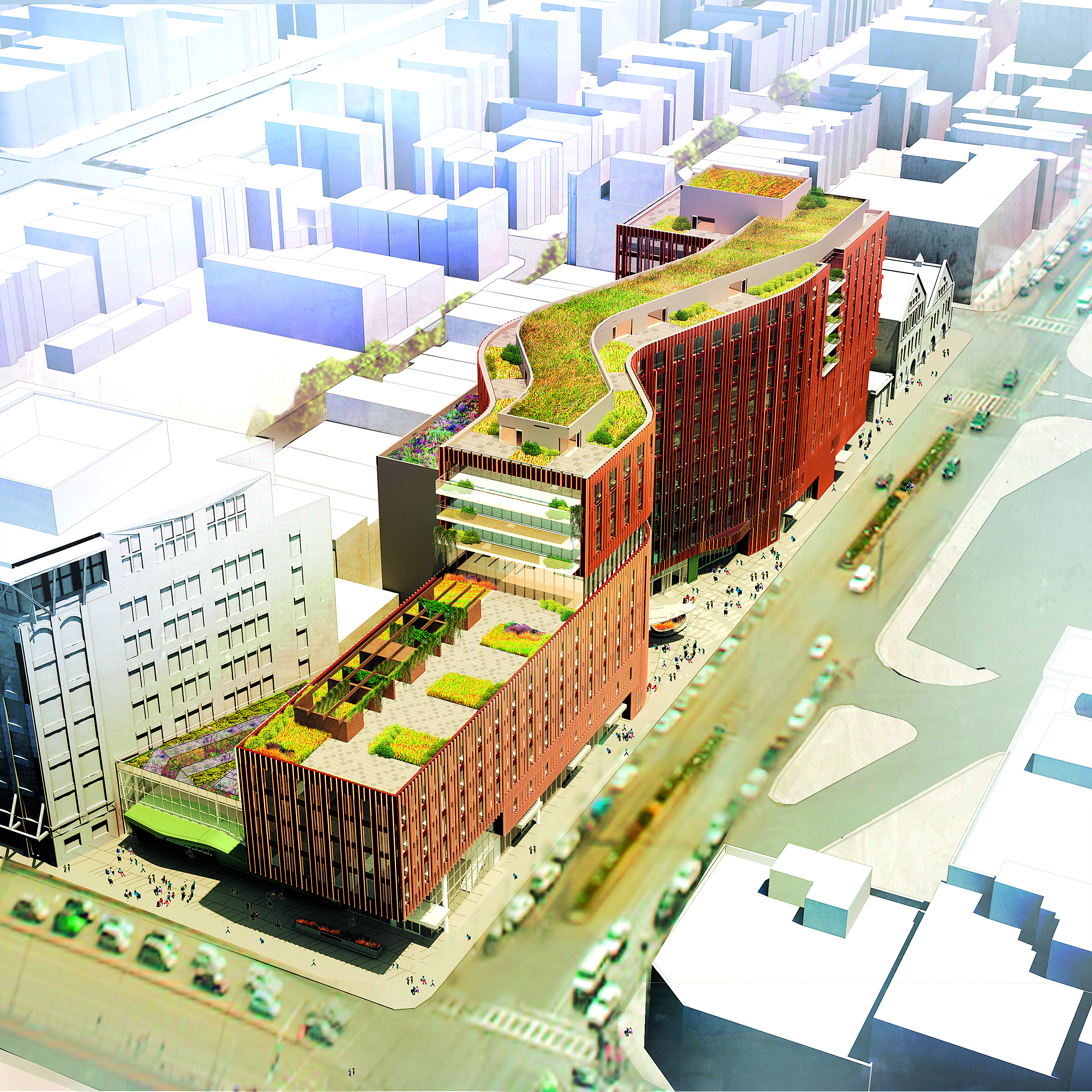 Peebles Corp. proposed a $330 million complex of residences, hotel rooms, and retailers.