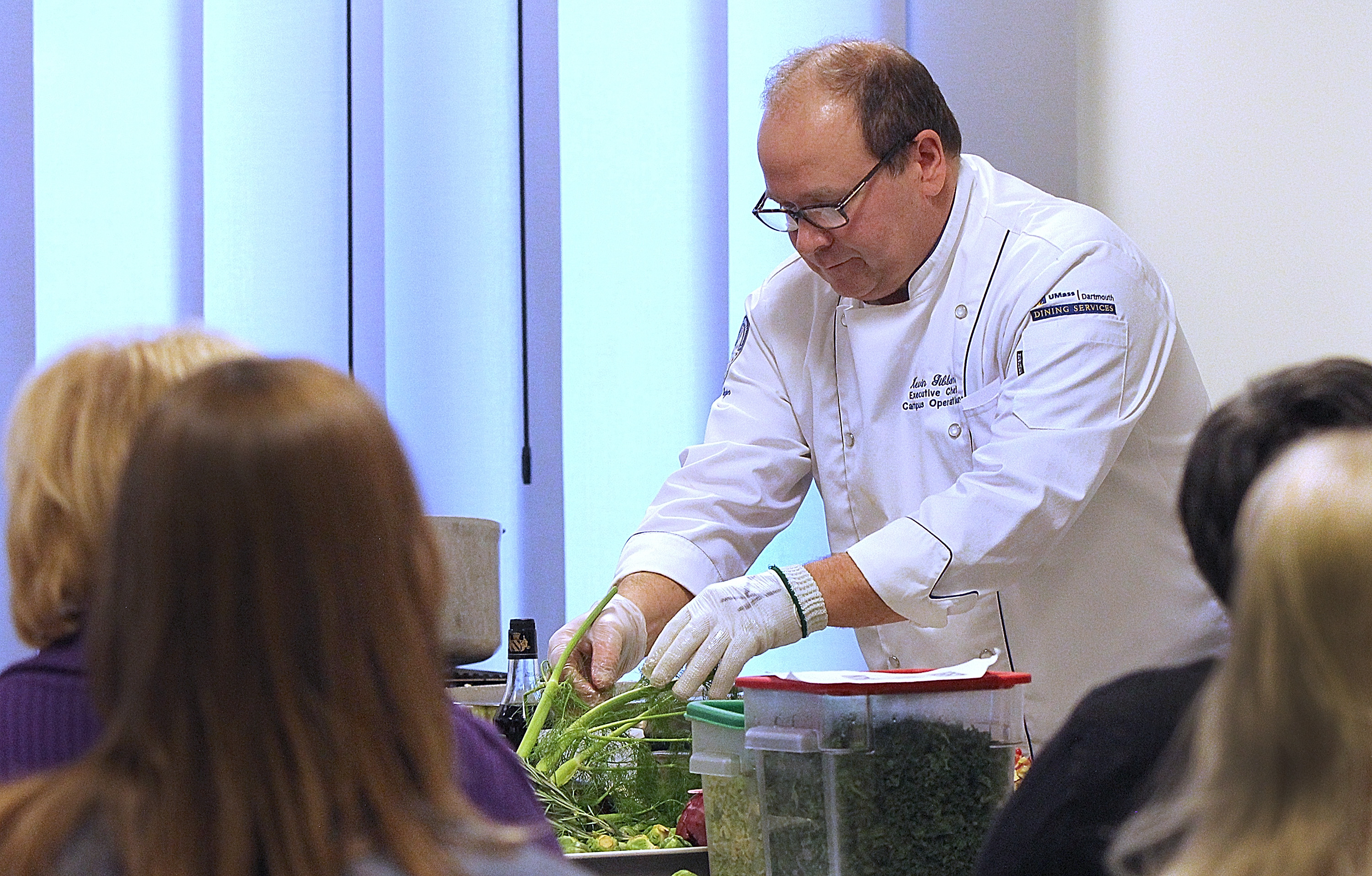 Kevin Gibbons of UMass Dartmouth in a cooking demo.
