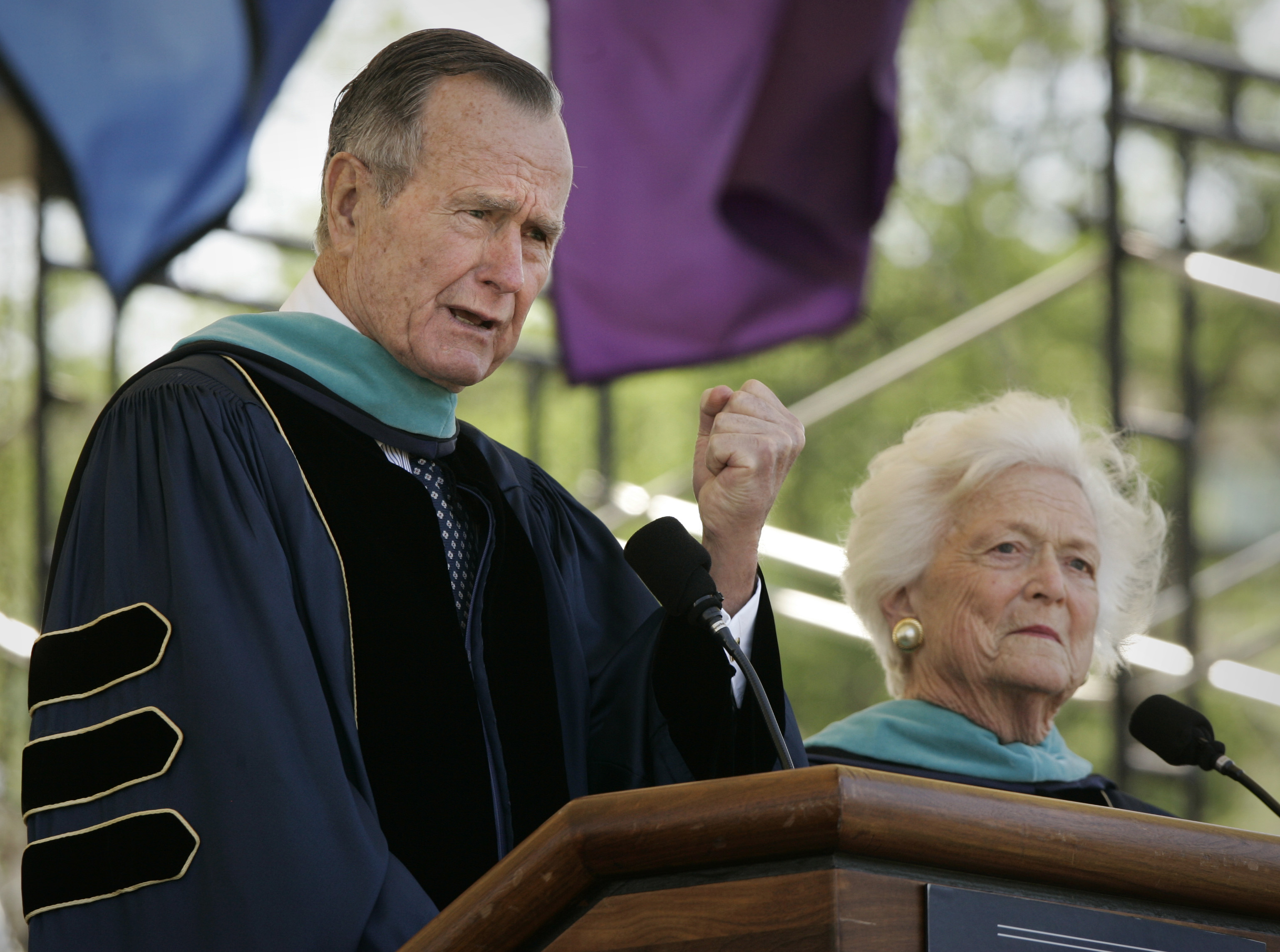 Months after George H.W. Bush called George Washington University hoping to help a prospective student gain admission — it worked — Bush and his wife, Barbara, spoke at the university’s commencement.