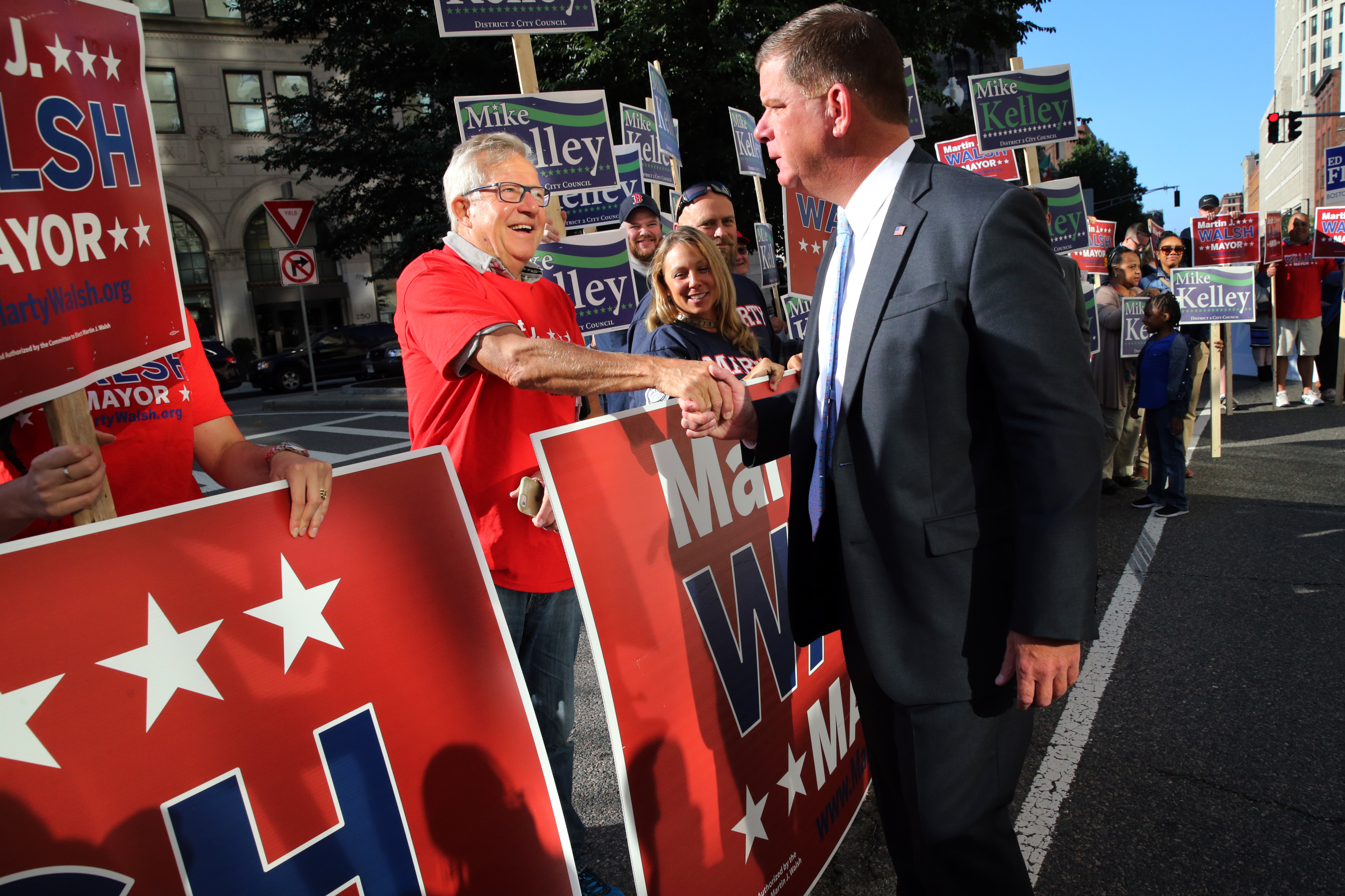 Mayor Martin J. Walsh greeted supporters outside the event.