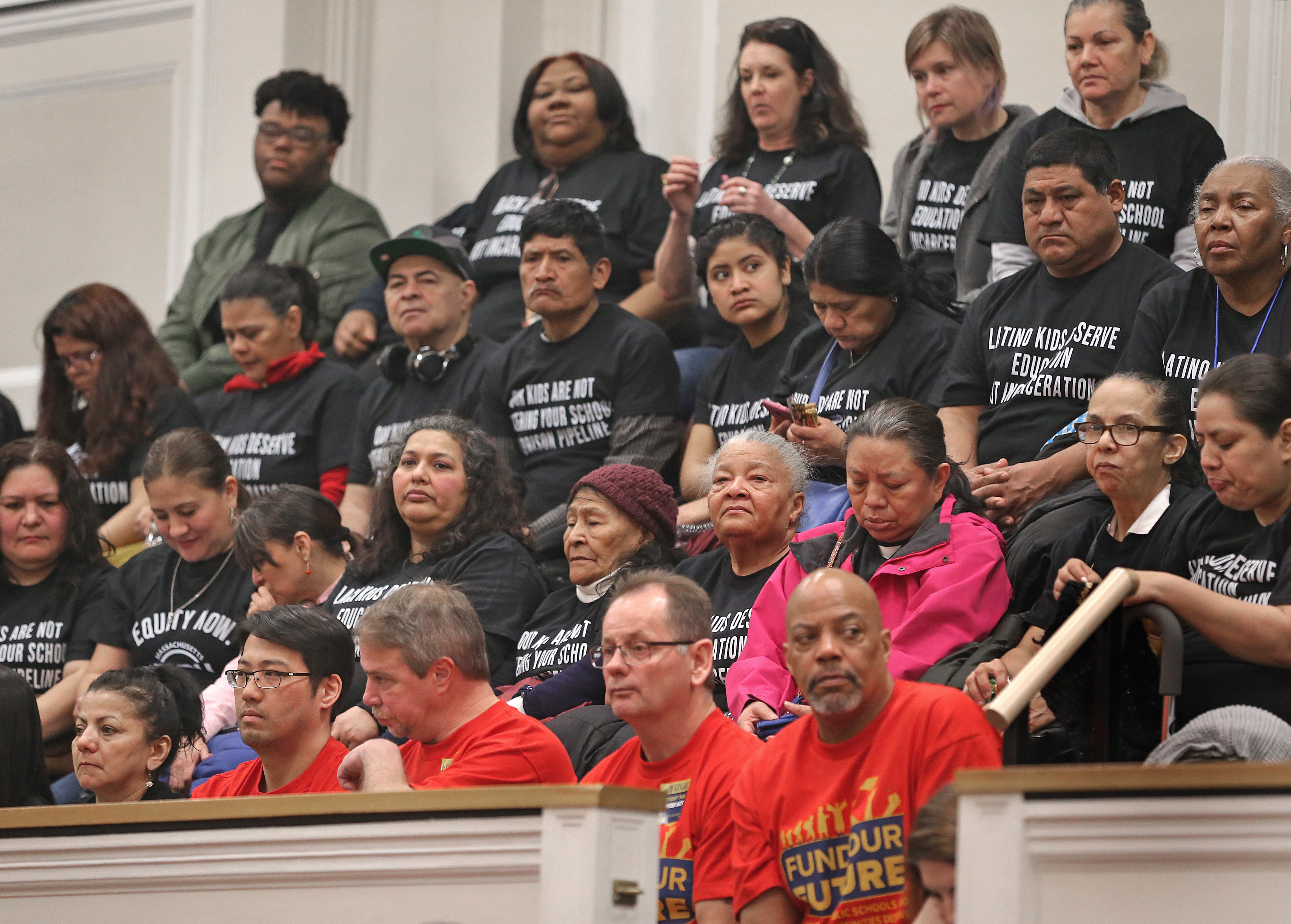 A hearing on education funding measures was packed on Friday.