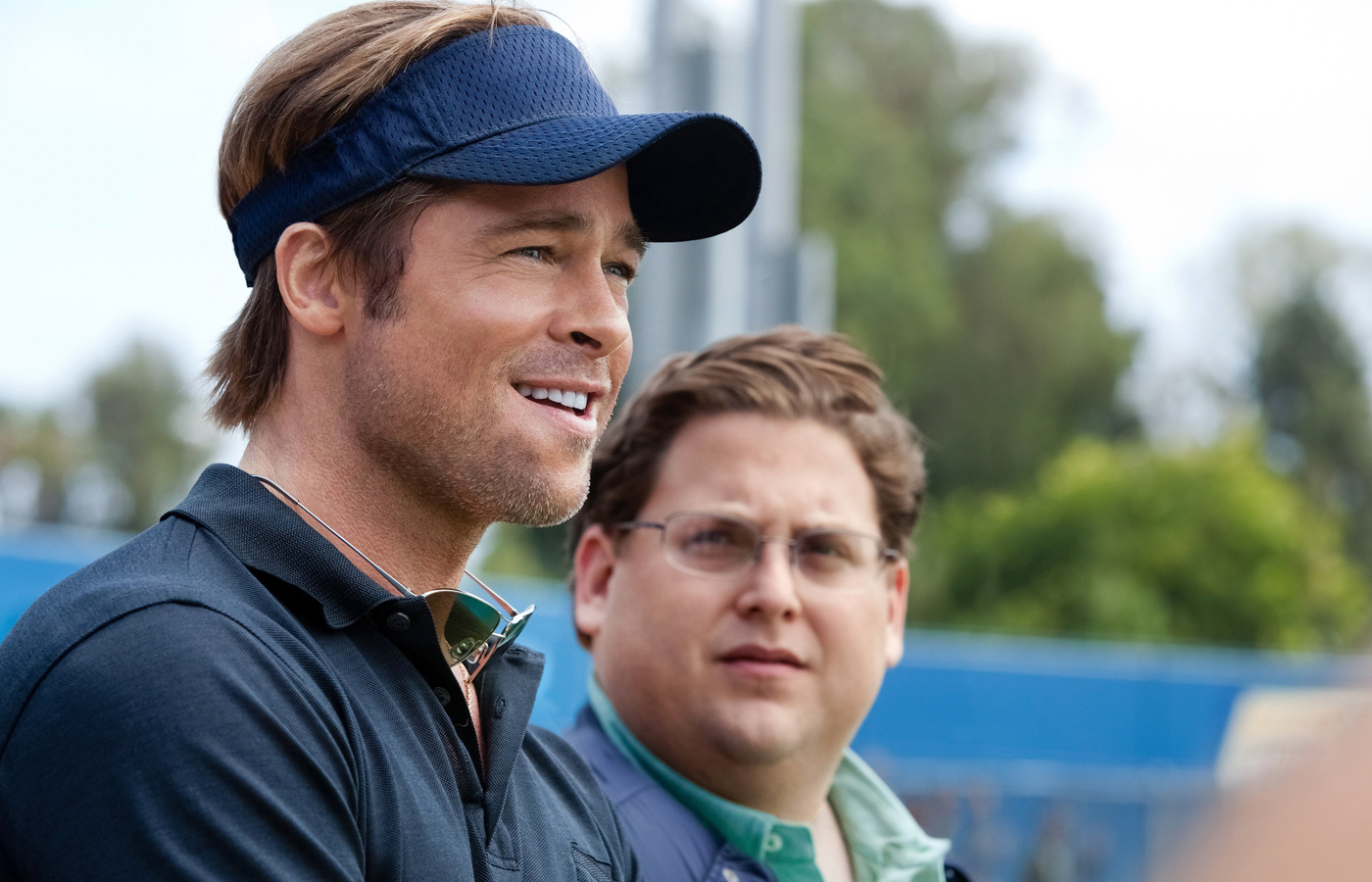 Brad Pitt (with Jonah Hill) as Billy Beane in “Moneyball.”