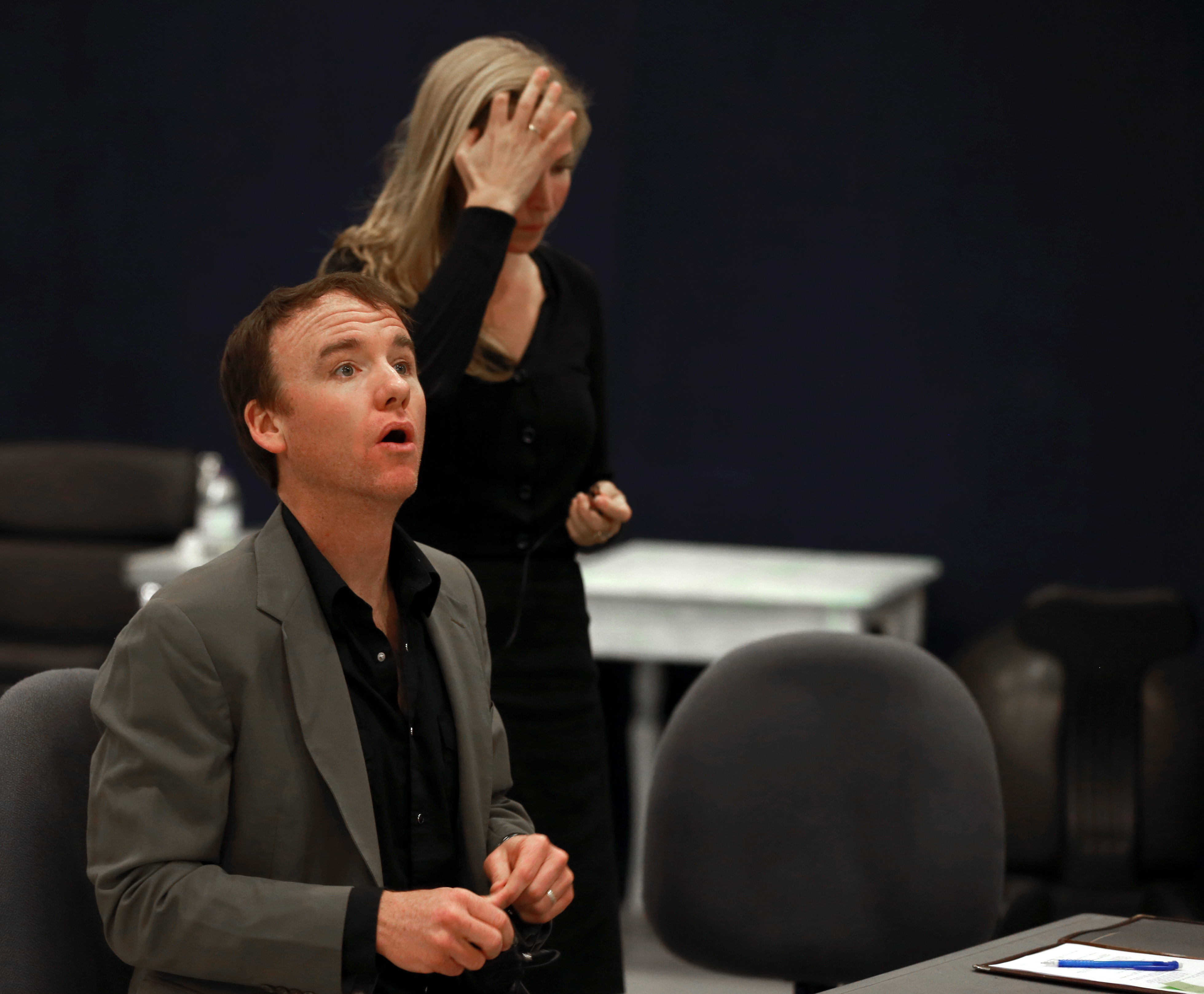 David Wilson Barnes and Jennifer Westfeldt rehearse a scene for “The Power of Duff.”