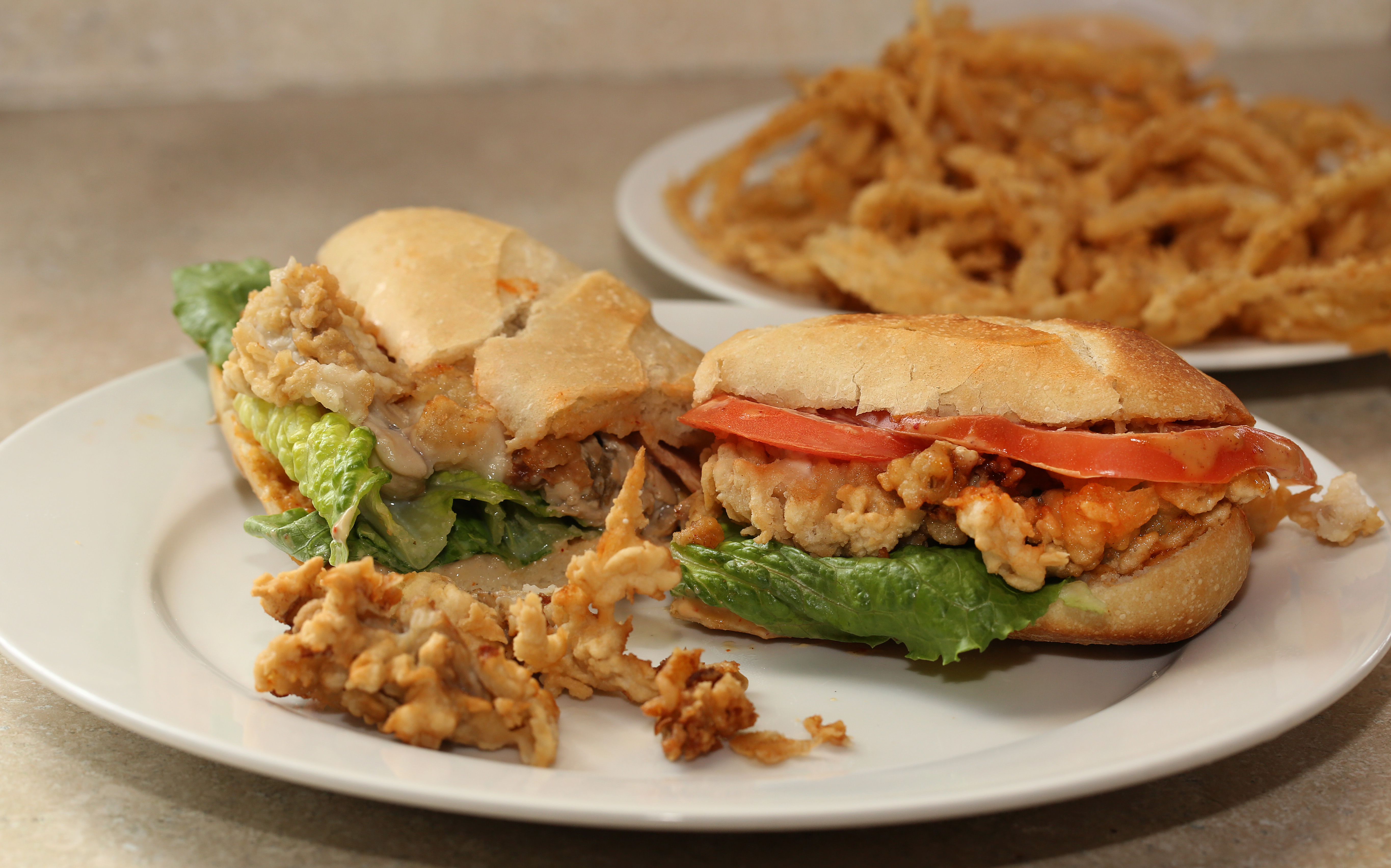 Oyster po’ boy sandwich.