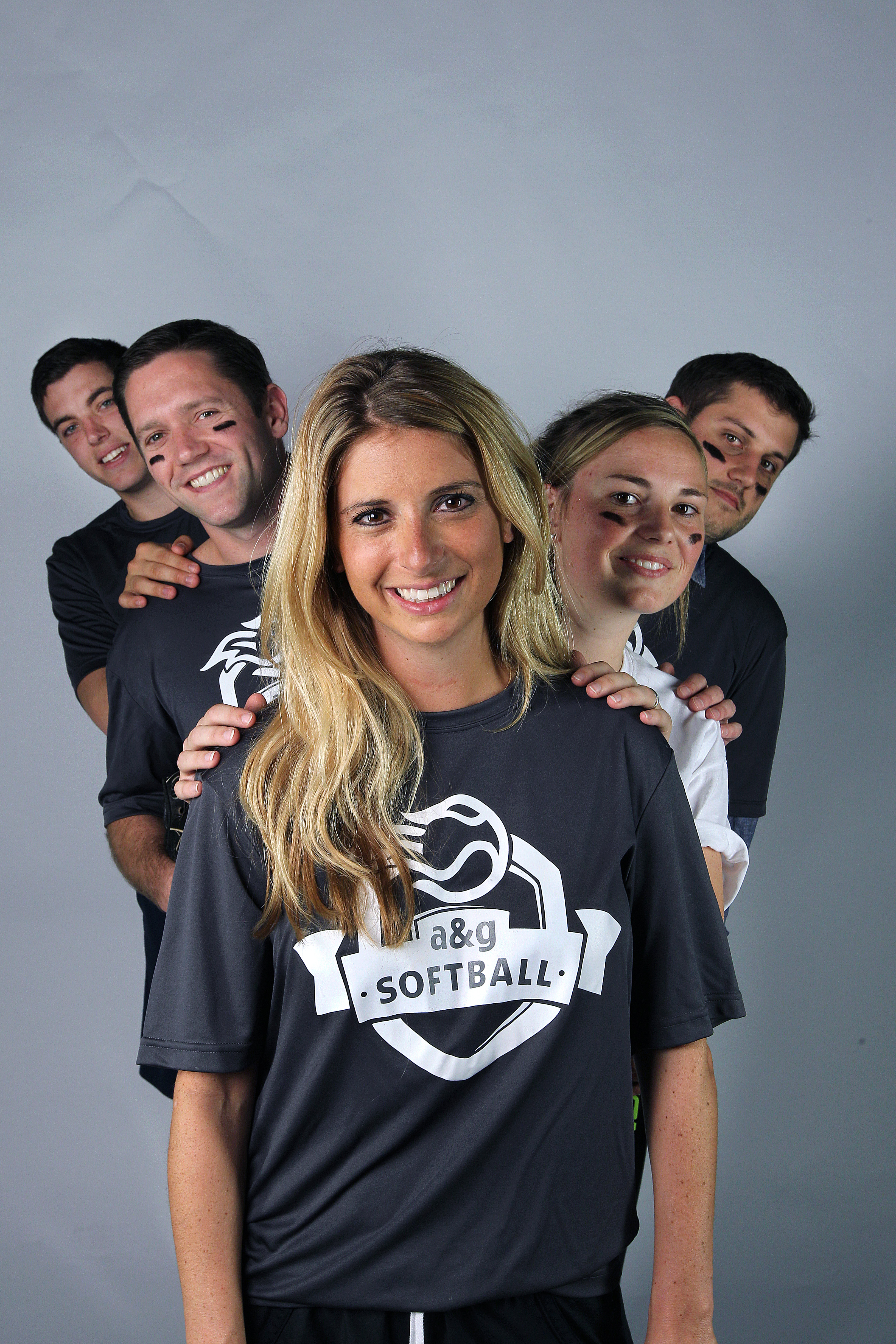 Participation in recreational sports in on the rise. The Allen & Gerritsen Amperslammers, who compete in the Wicked BISSA softball league with other tech and ad firms (from left): Casey Ruggiero, Matt Dowling, Lindsey McCarthy, Tori Curtis, and Tyler Jordan.