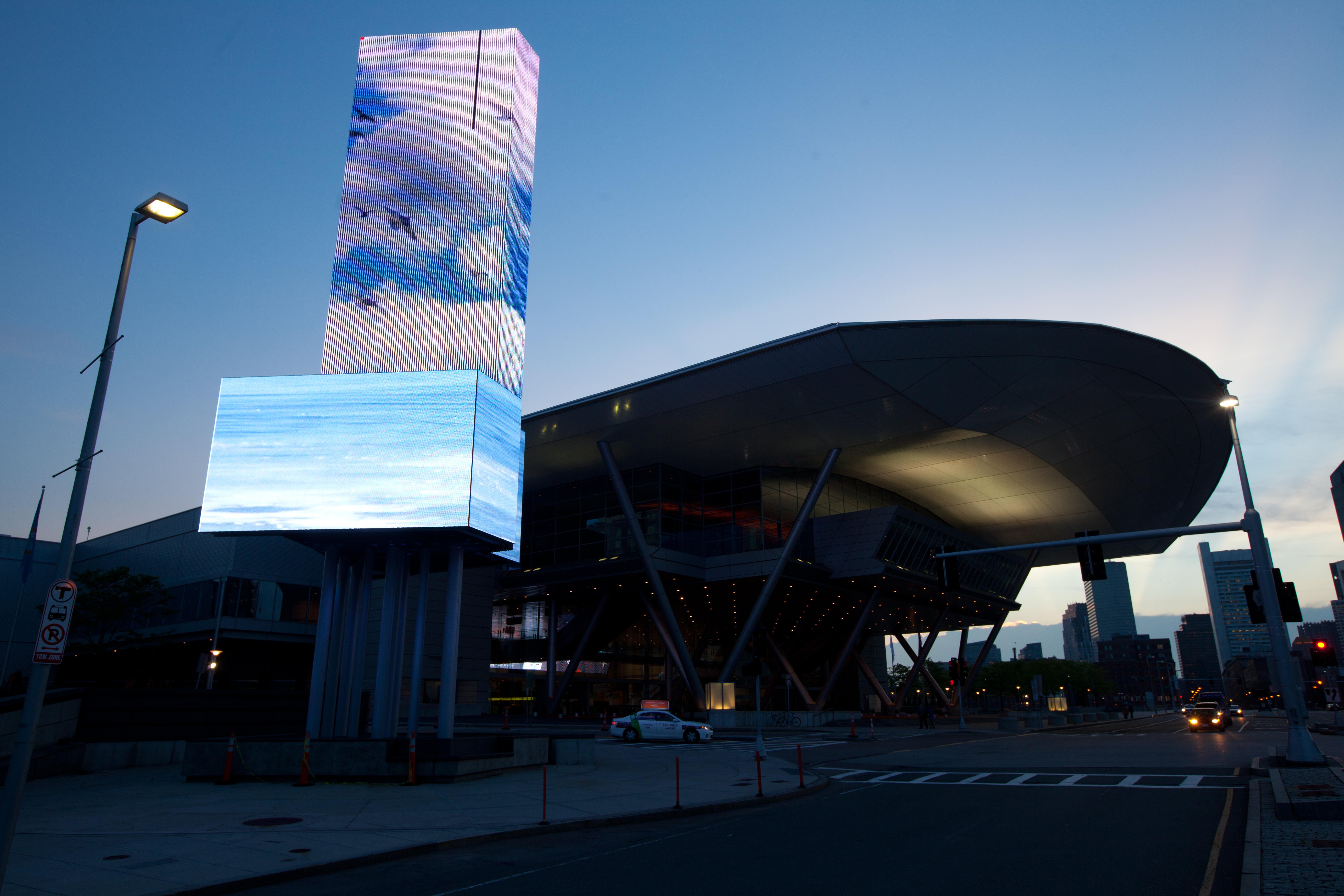 Boston Cyberarts has a 3,000-square-foot electronic marqee outside the Boston Convention and Exhibition Center.