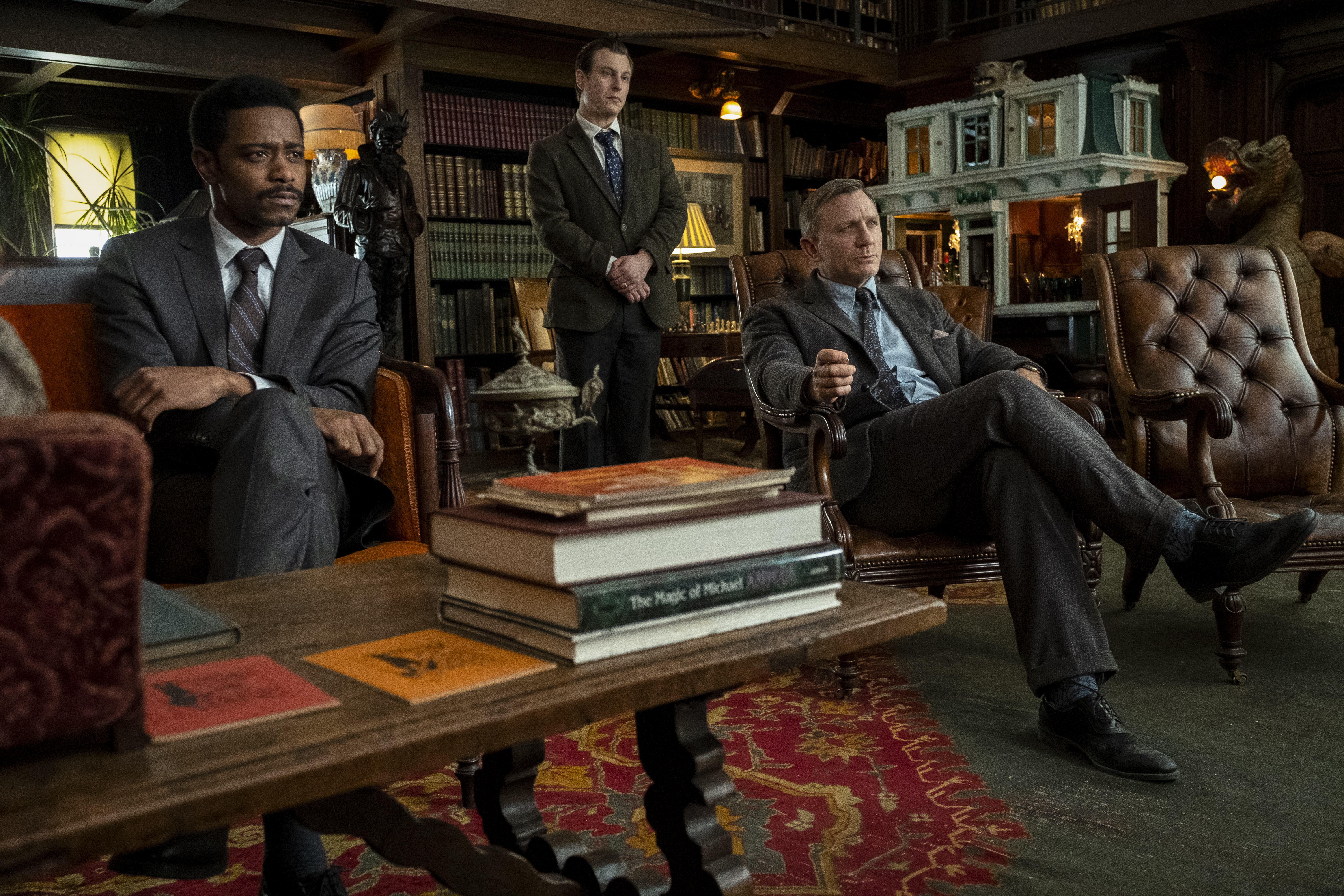 From left: LaKeith Stanfield, Noah Segan, and Daniel Craig in "Knives Out."