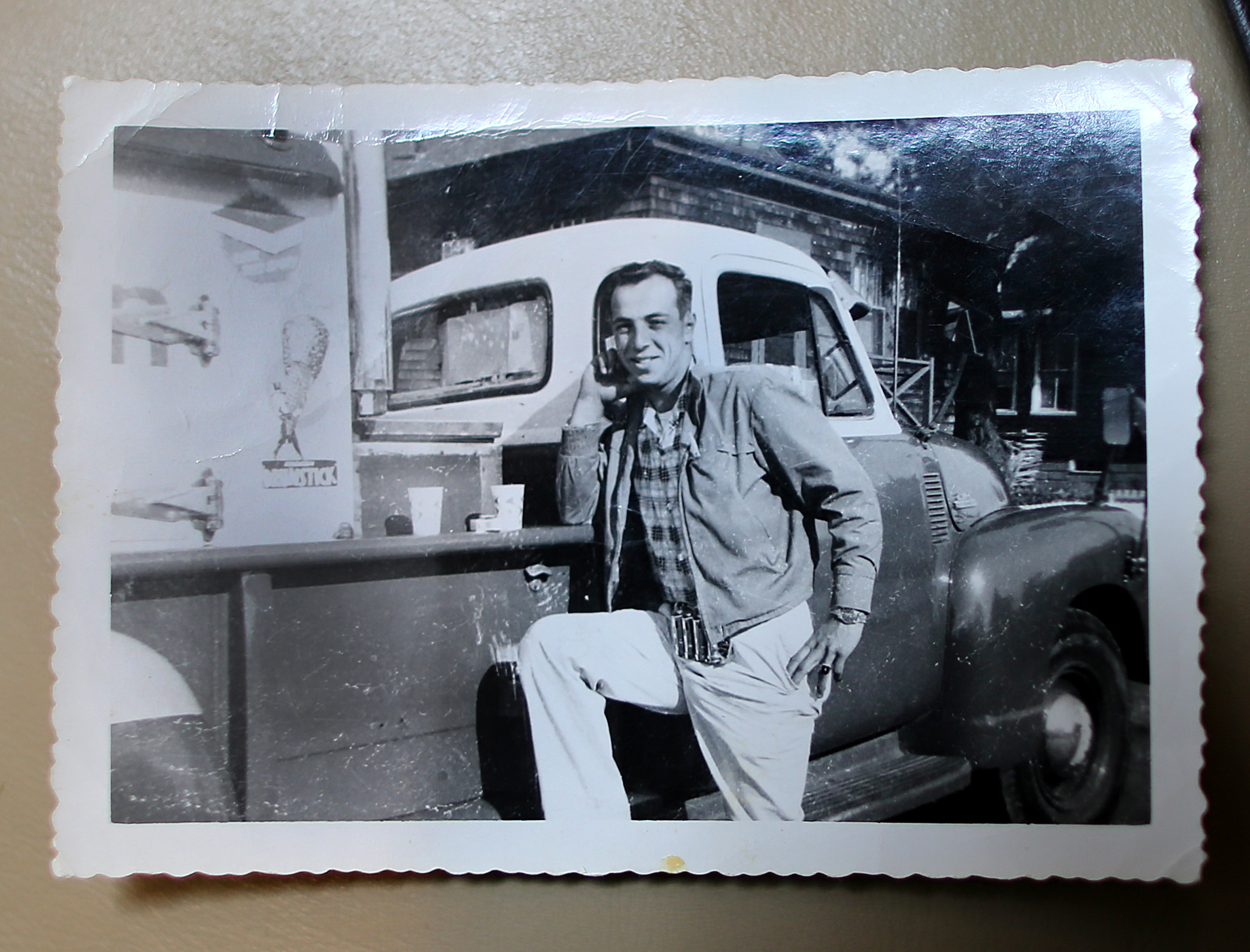 A 1956 photo showed Allan Ganz with a GMC truck and icebox in the bed with dry ice.