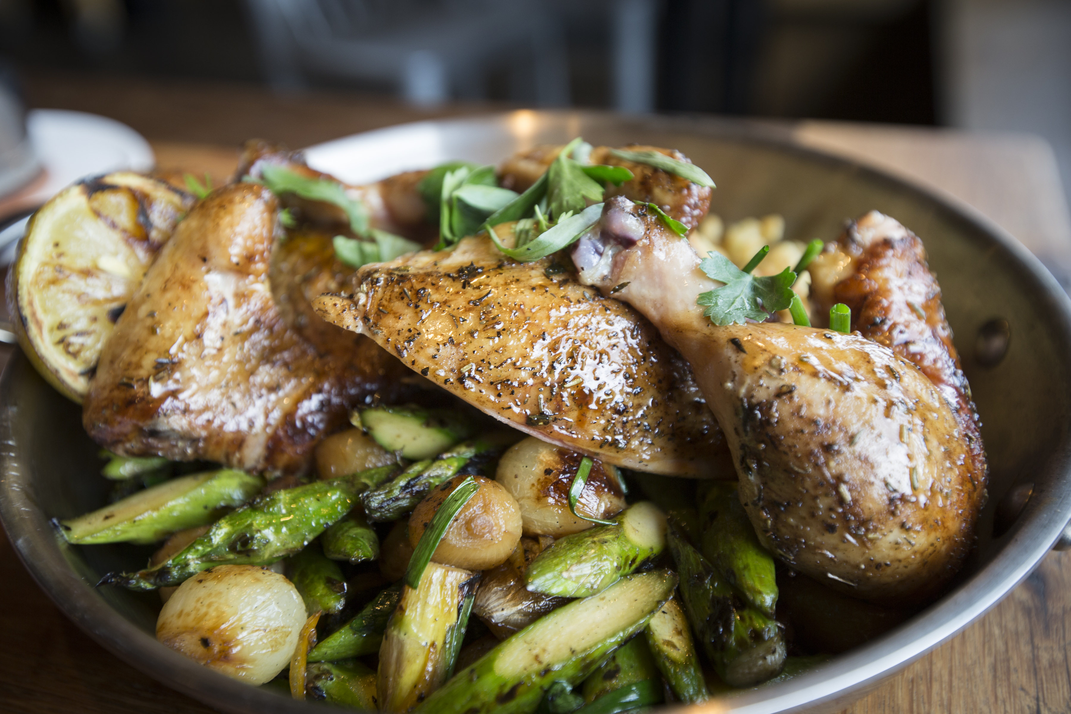 Slow-smoked chicken.