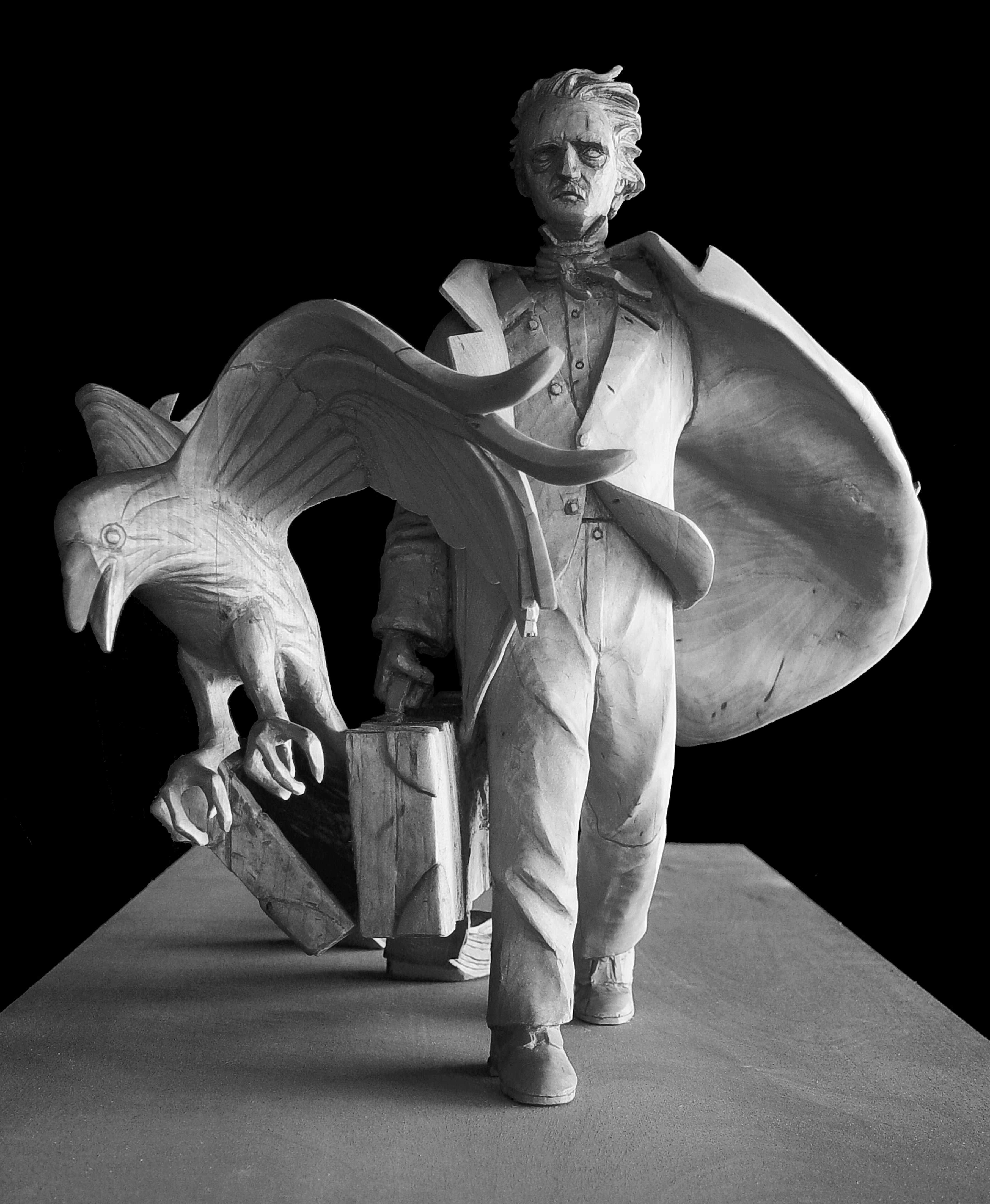A model of a statue being created by sculptor Stefanie Rocknak to honor Edgar Allan Poe.