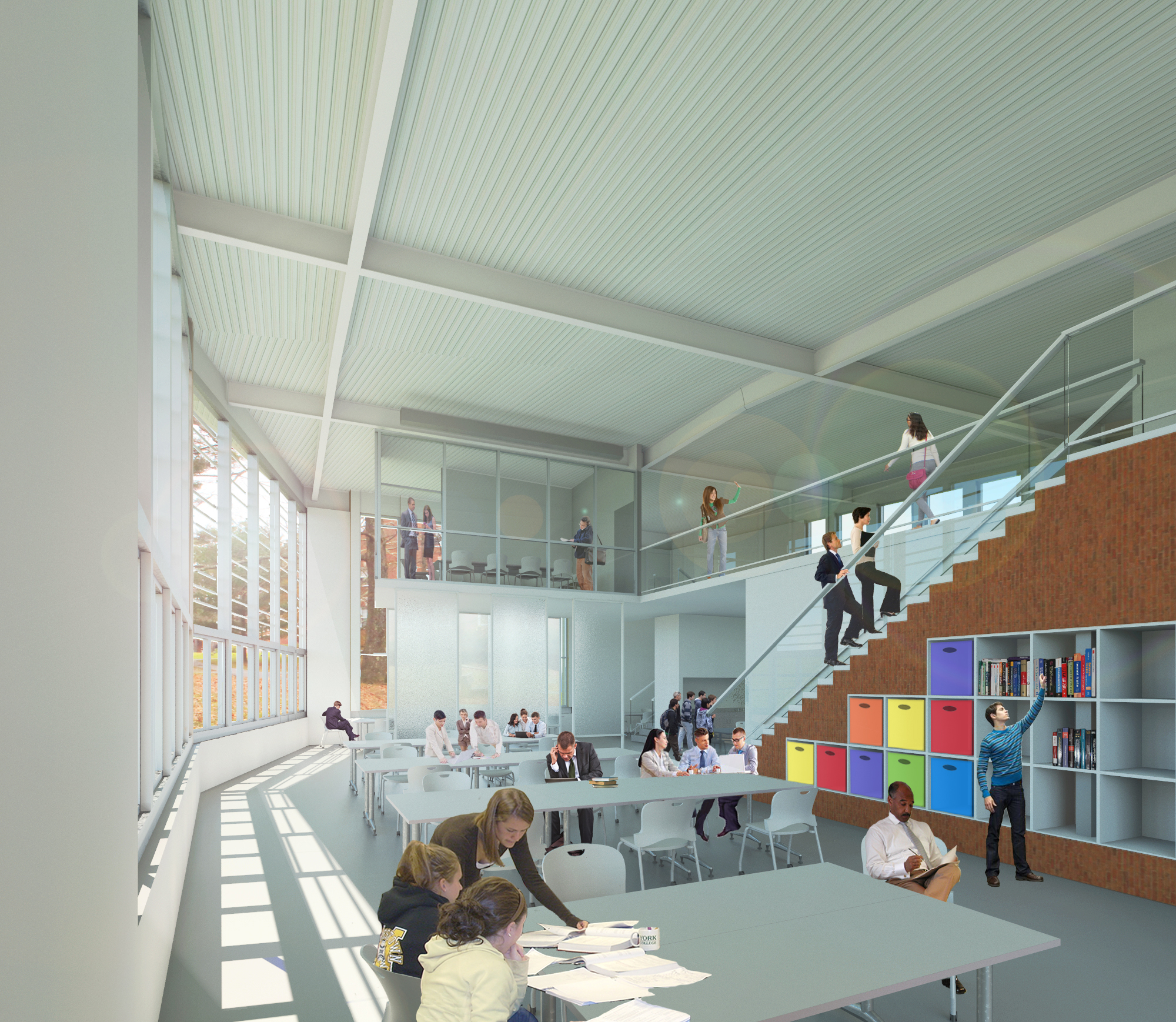 Architectural renderings of Babson<span channel="!BostonGlobe/W1_REG-01"> College</span>’s proposed freshman dorm, which features an open design for shared spaces.