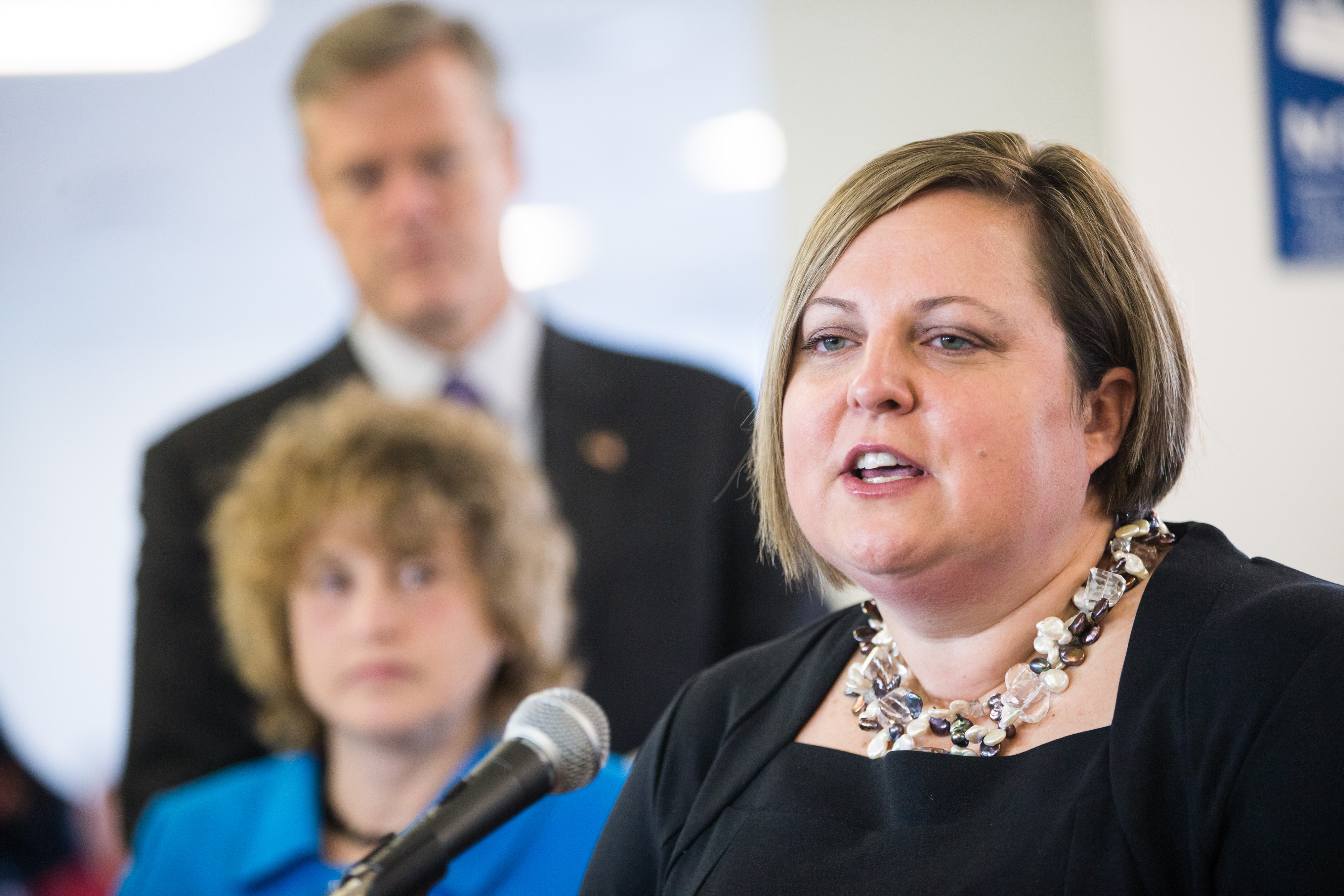 Deveney spoke Monday at a press conference in Boston about the changes the Registry of Motor Vehicles has made in an effort to reduce wait times and improve customer service.