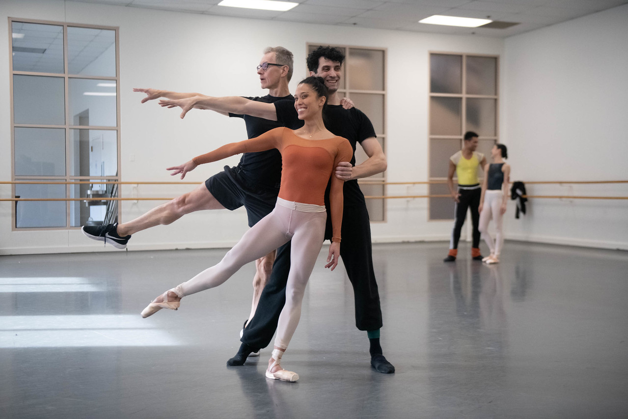 Dancers Lia Cirio and Lasha Khozashvili rehearse "Carmen" with choreographer Jorma Elo.