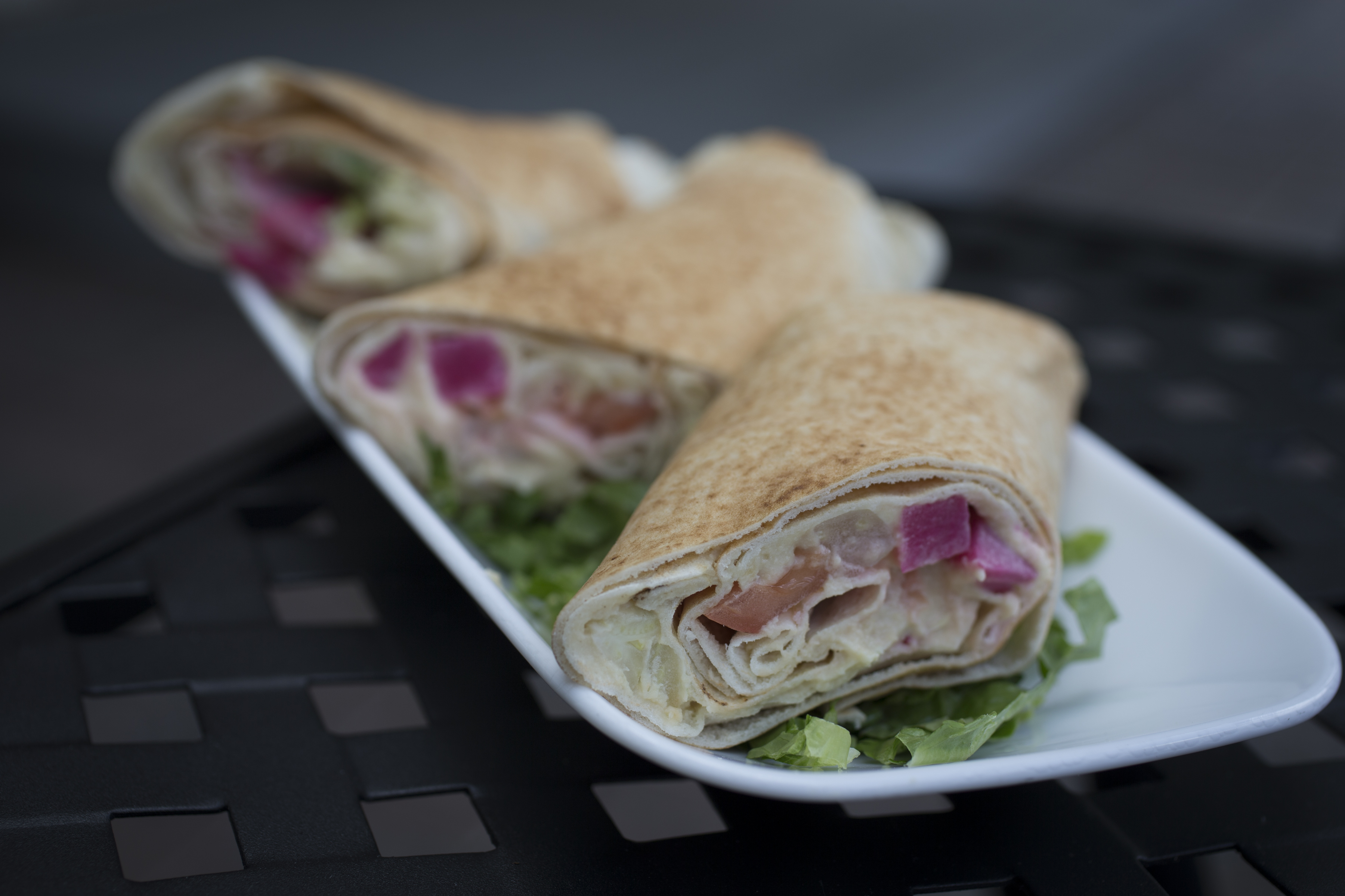 Hummus roll-up sandwich.