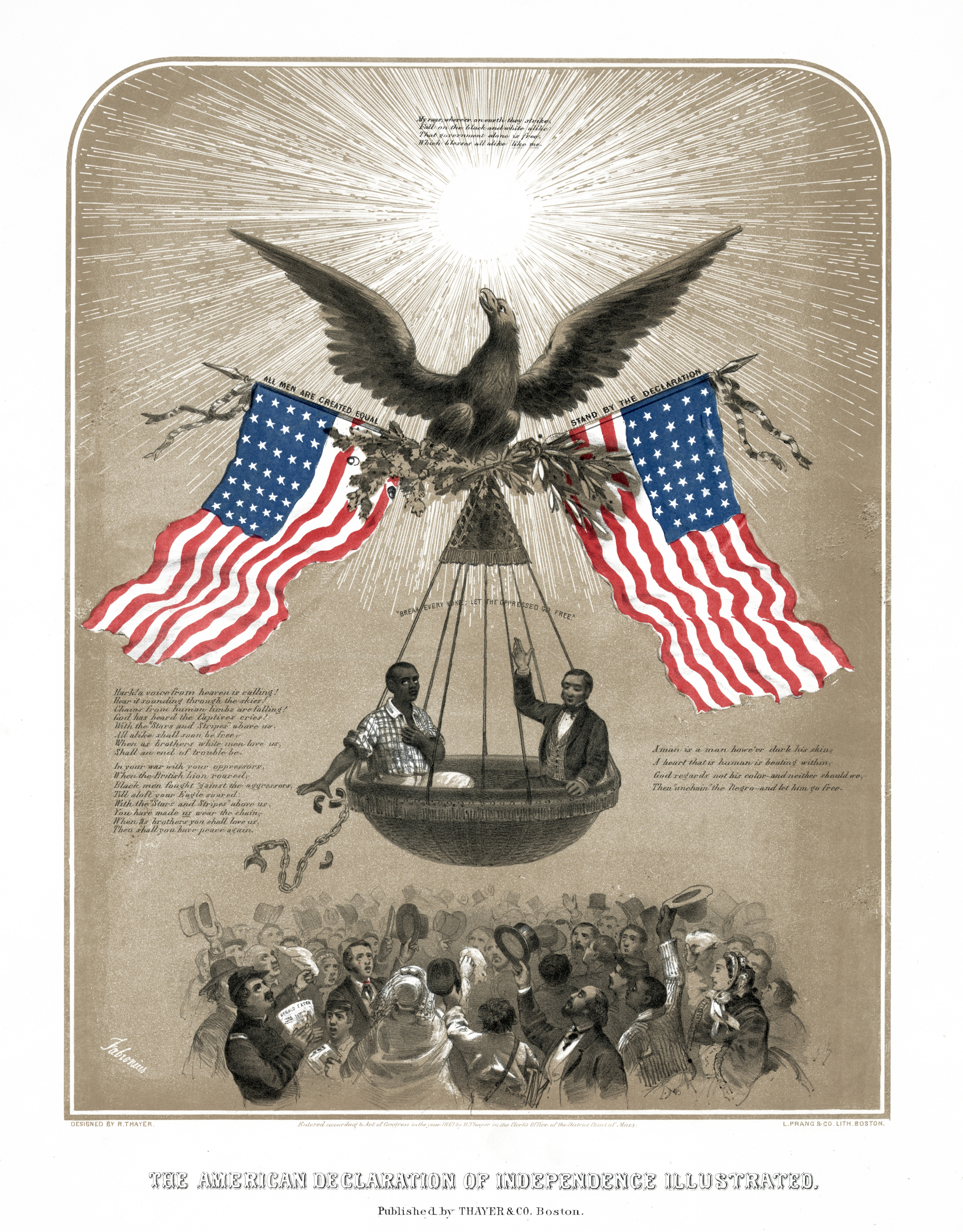 The Declaration of Independence illustrated by Dominique Fabronius circa 1861 as a call for emancipation of slaves.