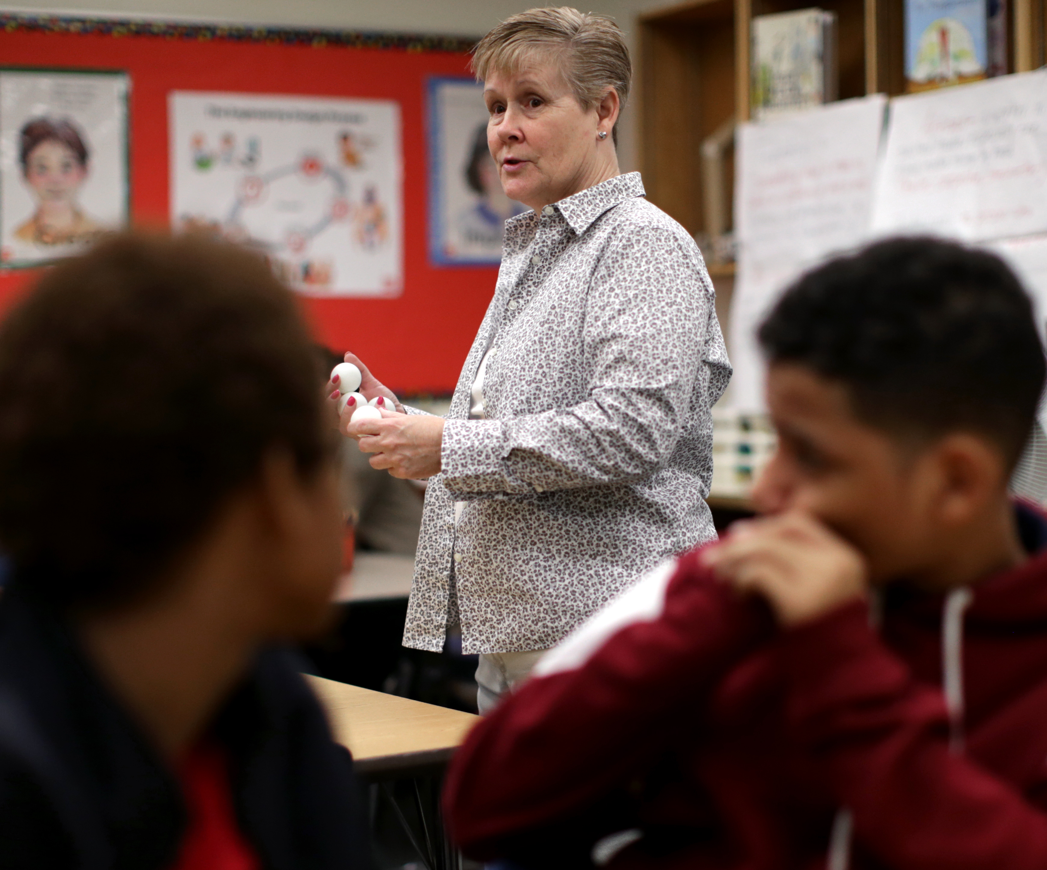 Kathy Wright with her class at Richard J. Murphy K-8 School in Dorchester.