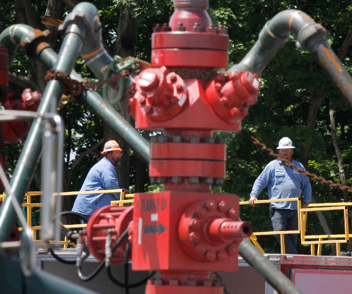 Workers monitored a pump used in a natural gas hydraulic fracturing operation in Claysville, Pa.