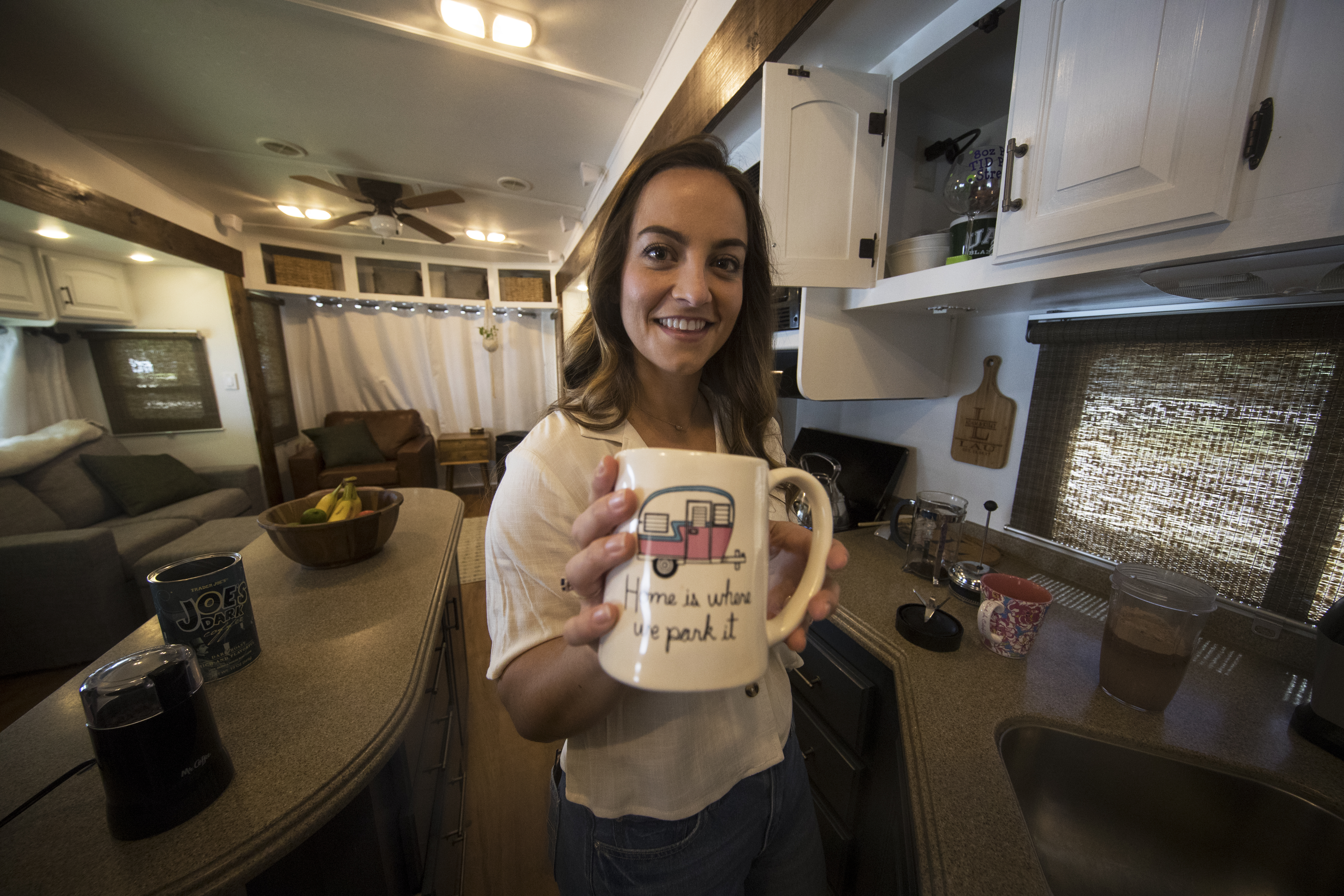 Kelly’s mug says it all: “Home is where we park it.”