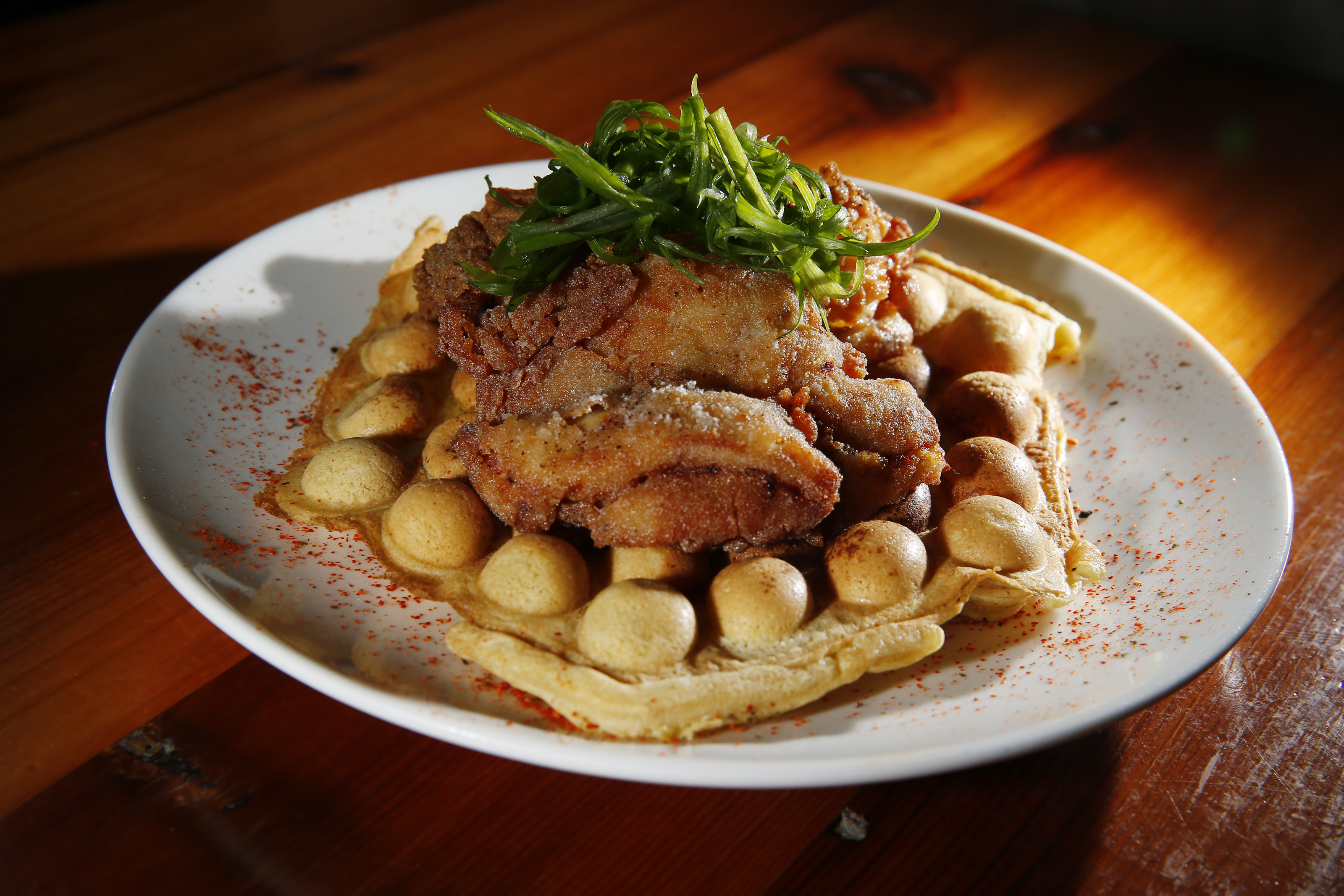 At Shojo, chicken and waffle.