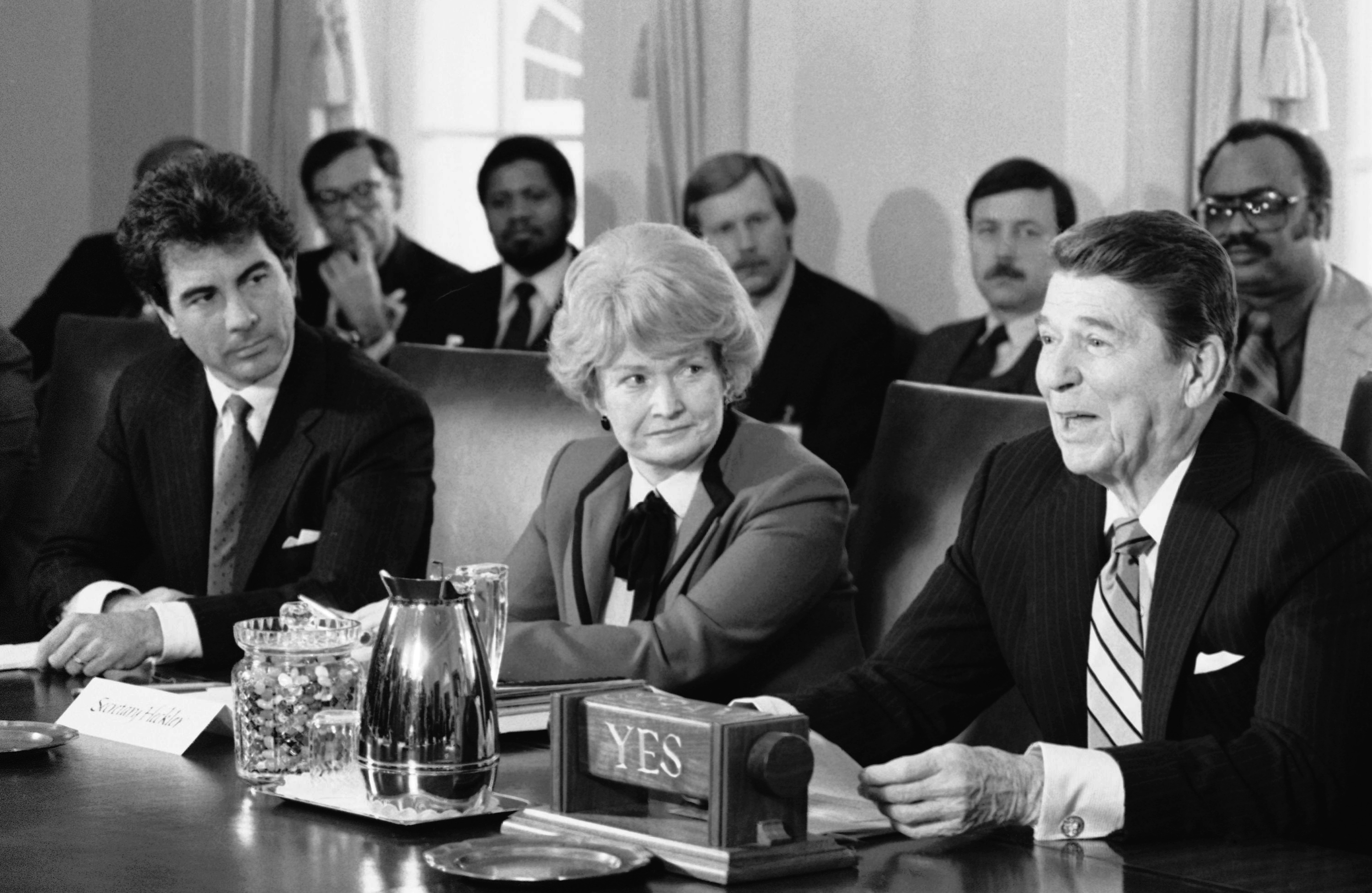 Ms. Heckler at a 1985 meeting with President Reagan.