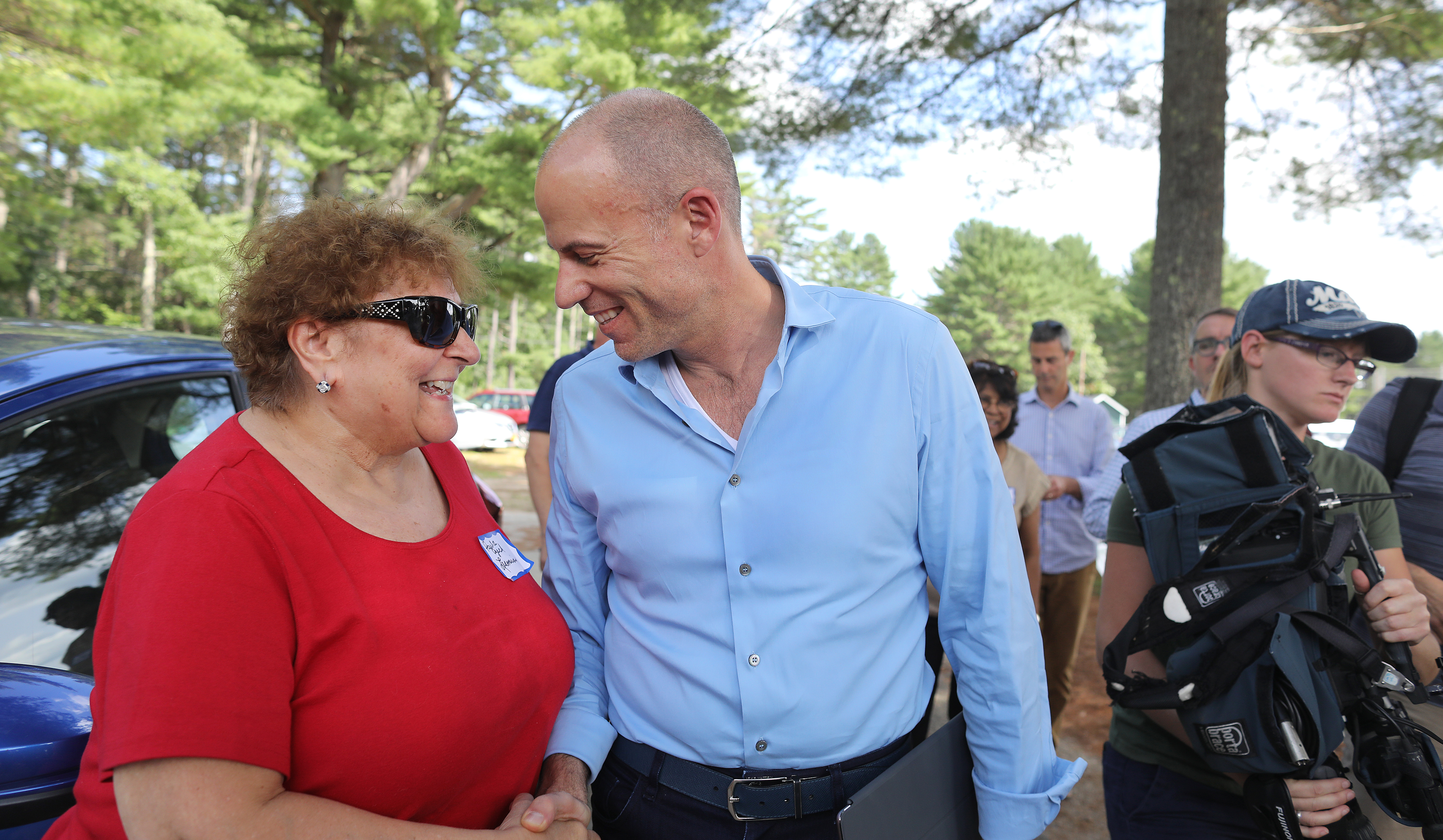 Paula Czech Lesmerises of Concord, N.H., greeted Avenatti at a picnic for Democrats in Greenfield, N.H.