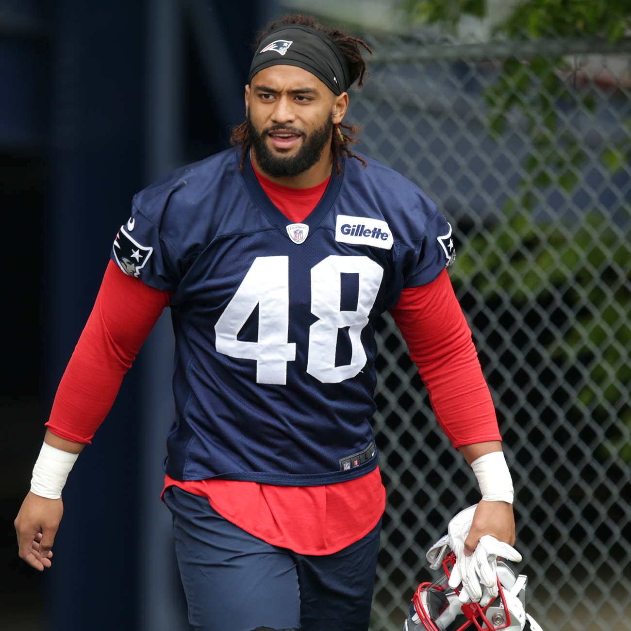 Langi at Patriots practice this month.