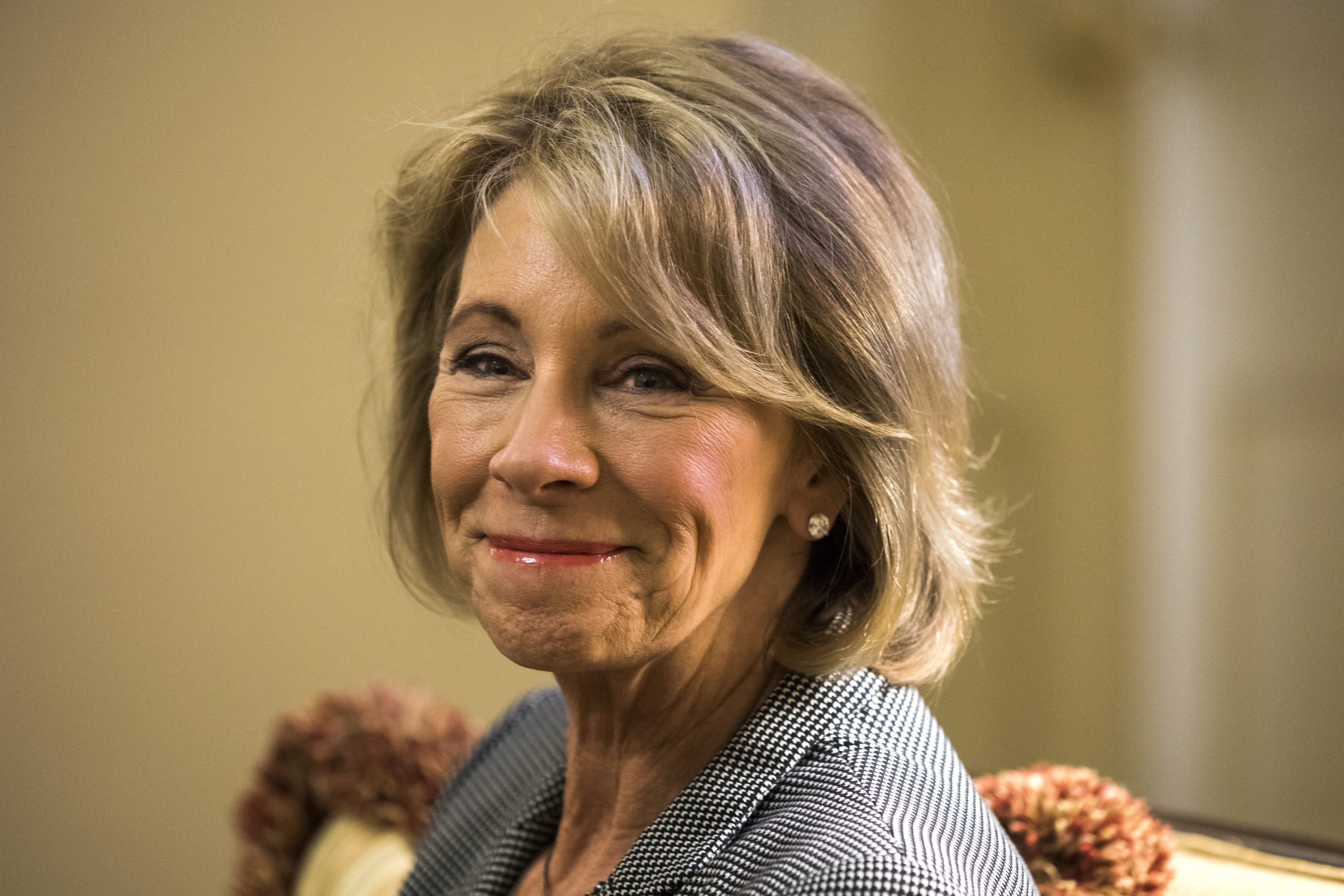 Elisabeth DeVos, pictured last month ahead of a meeting with Senate majority leader Mitch McConnell, is Donald Trump’s nominee to be Education secretary.
