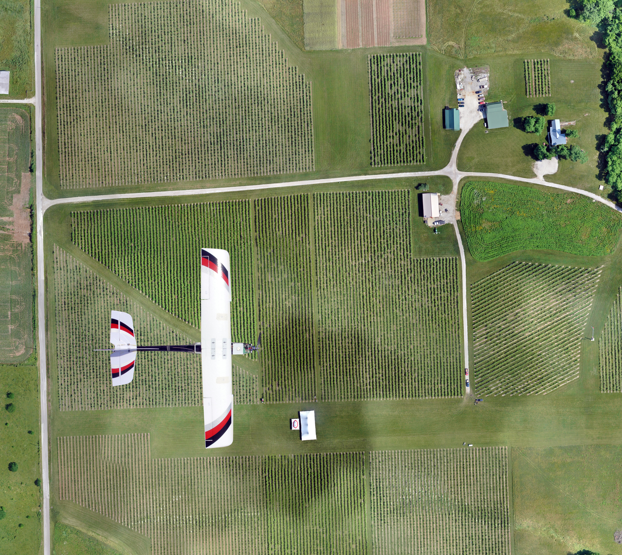 The Lancaster Hawkeye Mk III drone flew over a farm.