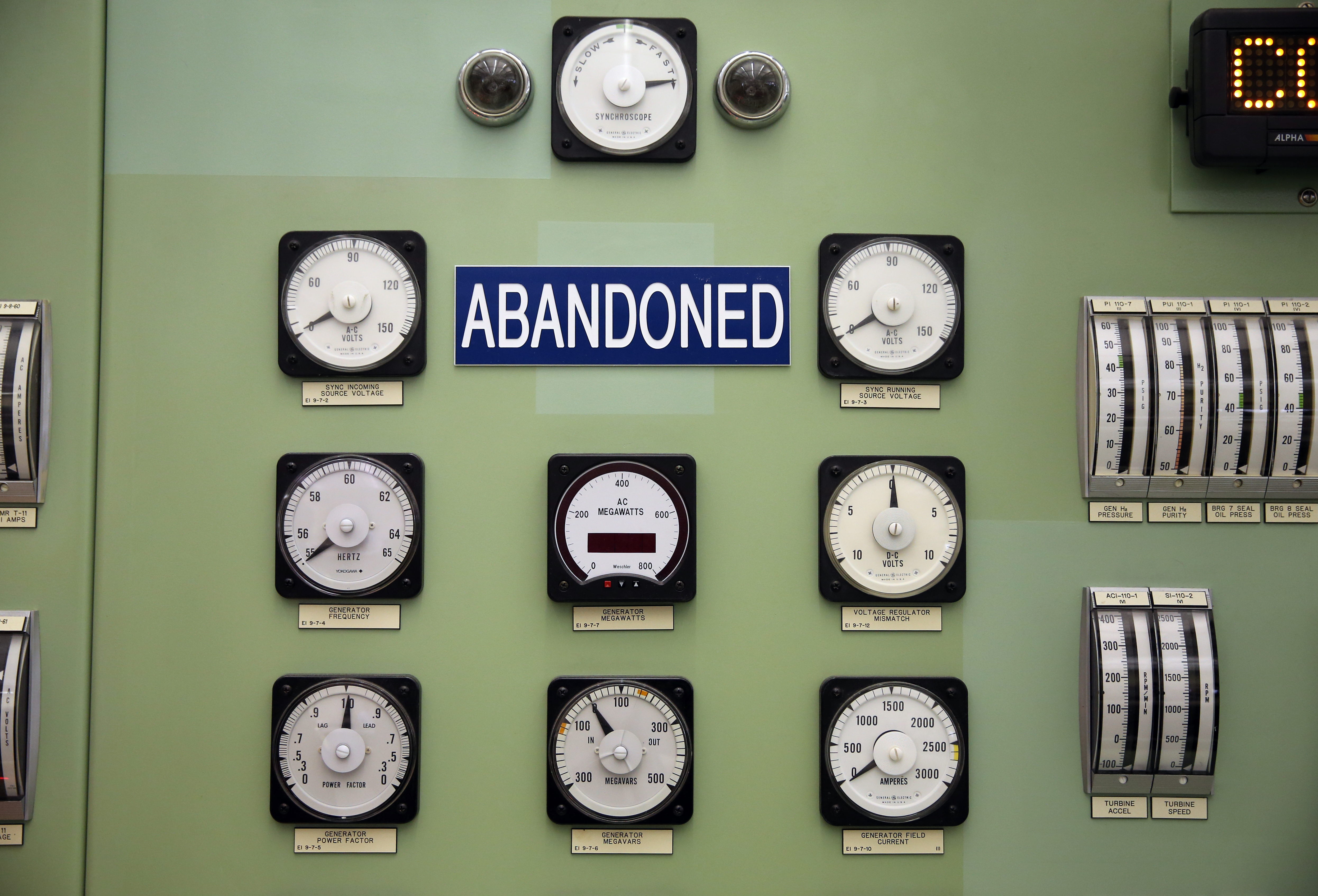Meters used to monitor the turbine generator were labeled “abandoned” in the control room.