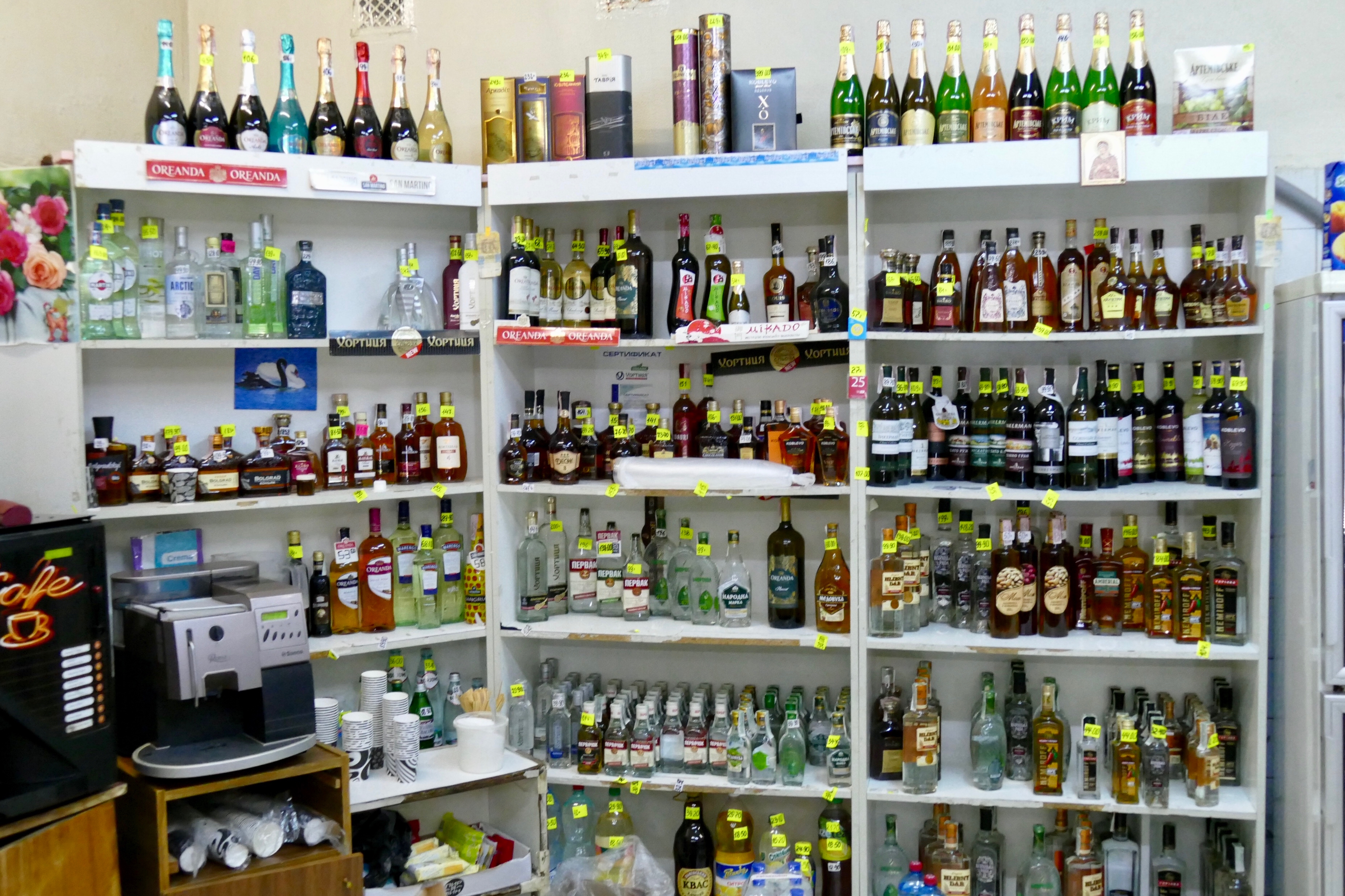 Workers buy plenty of Sovetskoye Shampanskoye, cheap sparkling wine popularized by Stalin as “an important sign of material well-being, of the good life.”