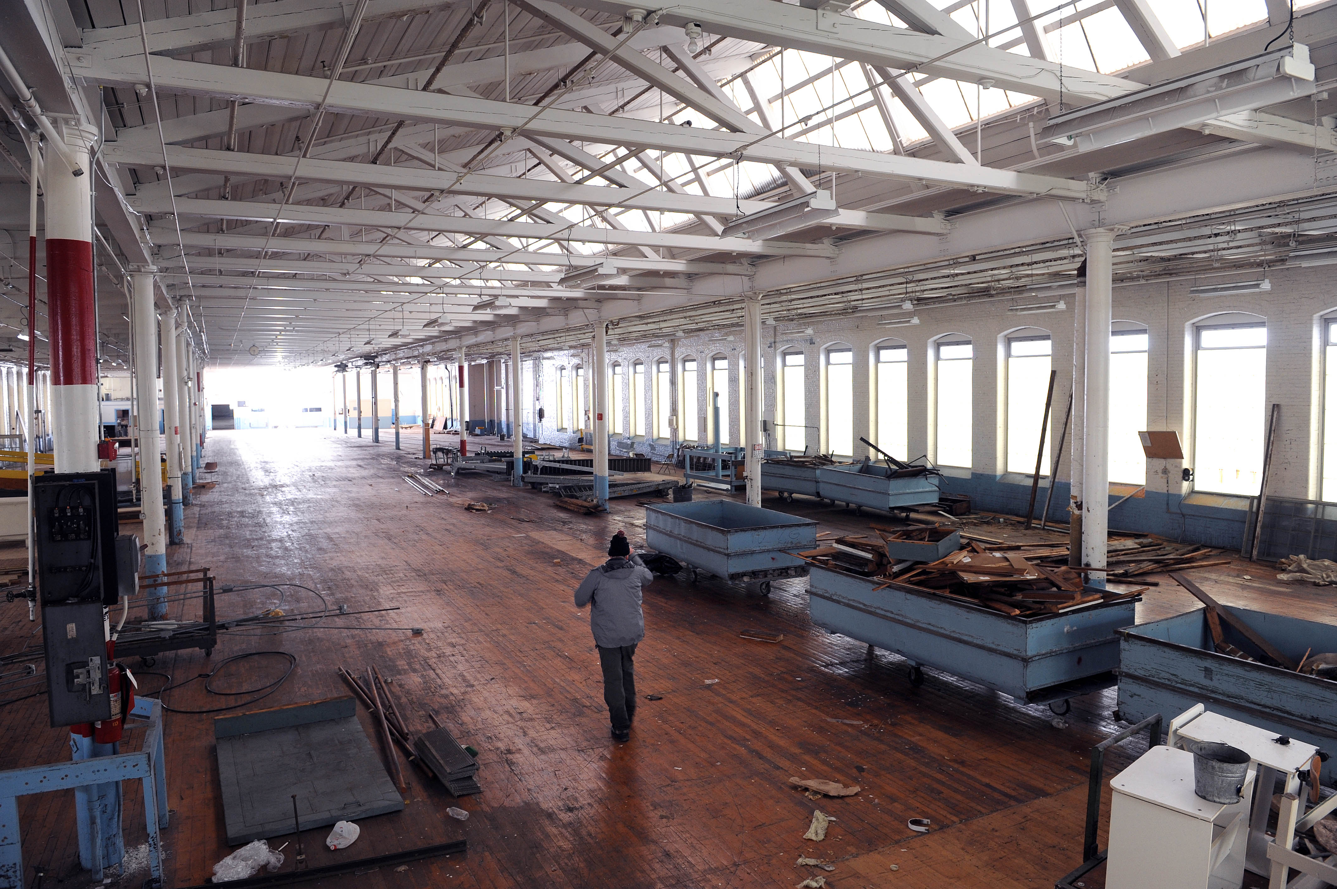 The interior of a mill building owned by Doug Sanford, who predicts that this space will be used for offices.