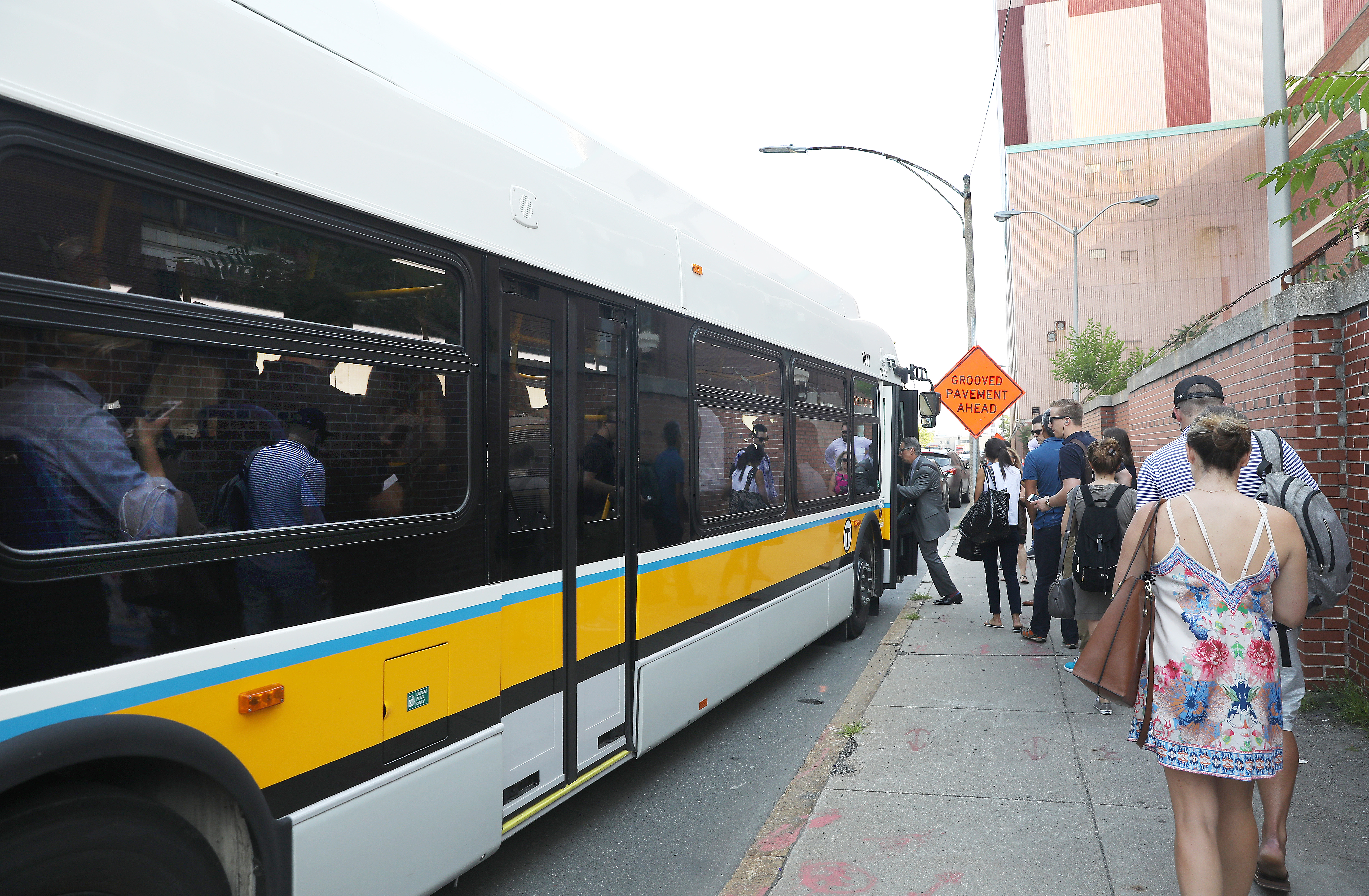 MBTA bus routes serving South Boston often are filled with passengers just a few stops in, leaving others stuck in long lines at stops.