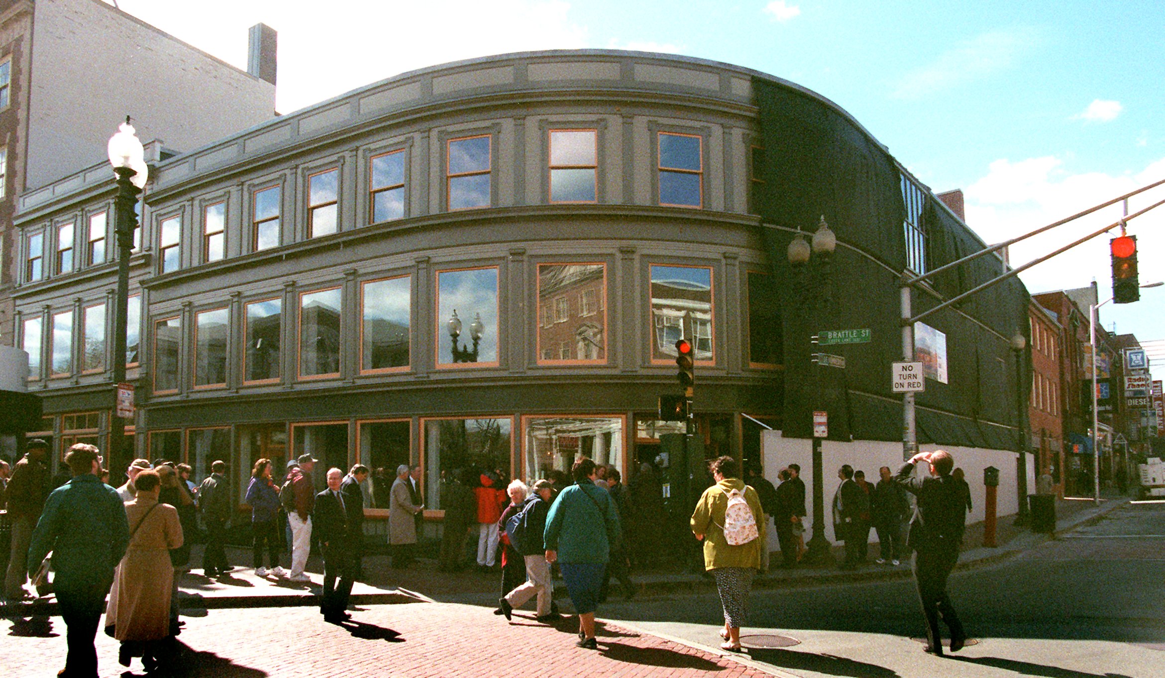 The newly unveiled facade of the Cambridge Savings Bank in Harvard Square, on April 14, 1999.