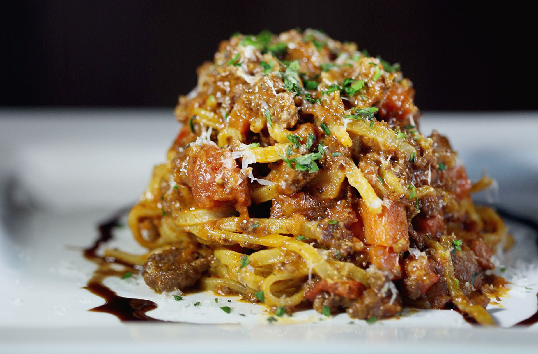 Bison Bolognese with aged Balsamic glaze from The Abbey in Brookline's Washington Square.