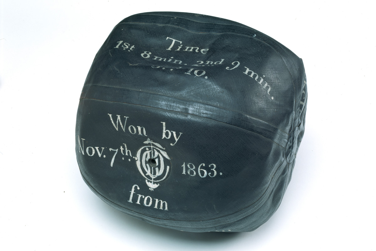 The football used by the Oneida Club on Boston Common in 1863 was shaped like a box with its edges rounded off.
