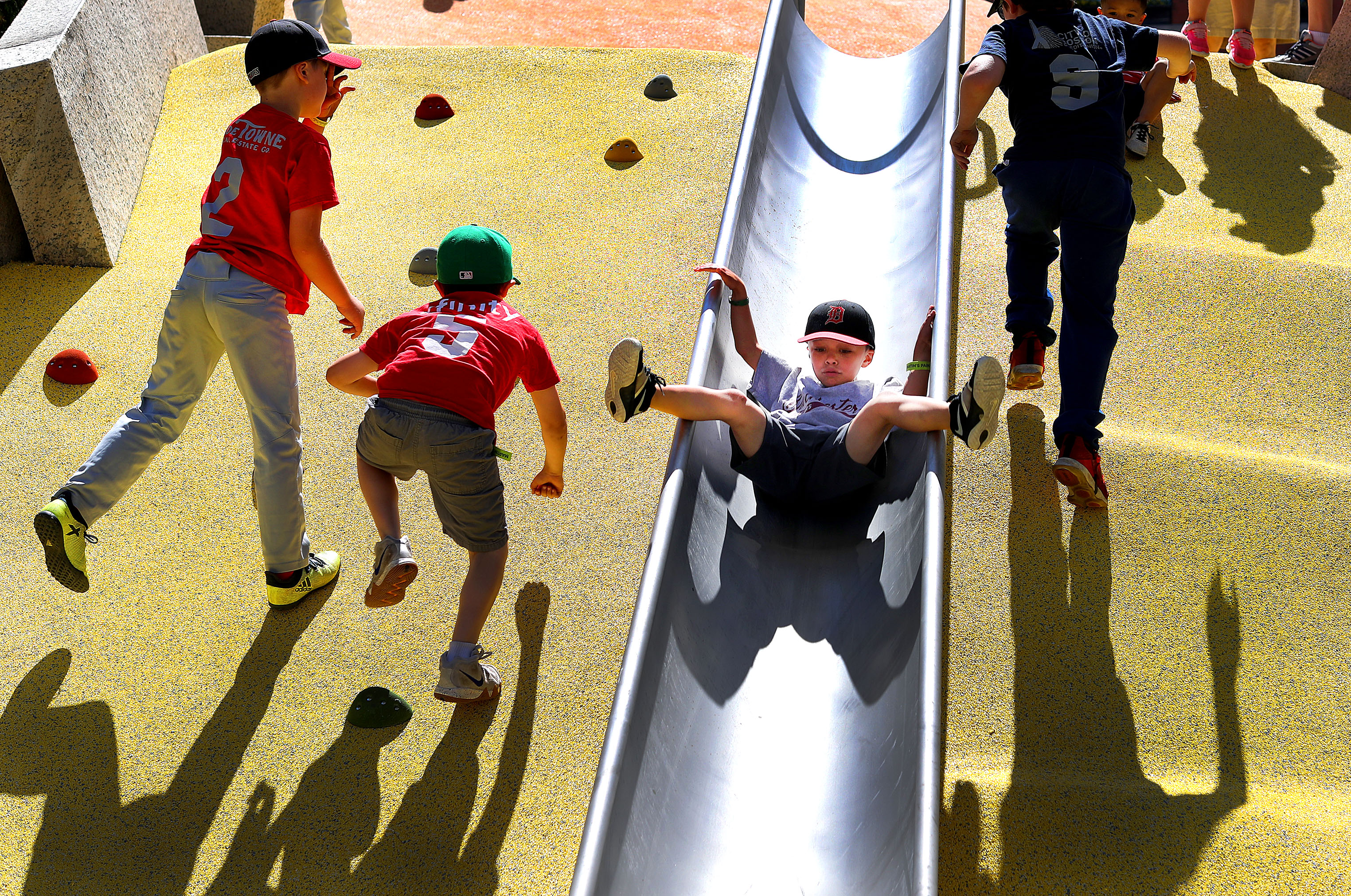 Ryerson Sanden, 5 of Dorchester was one of the first to use the slide at the park.
