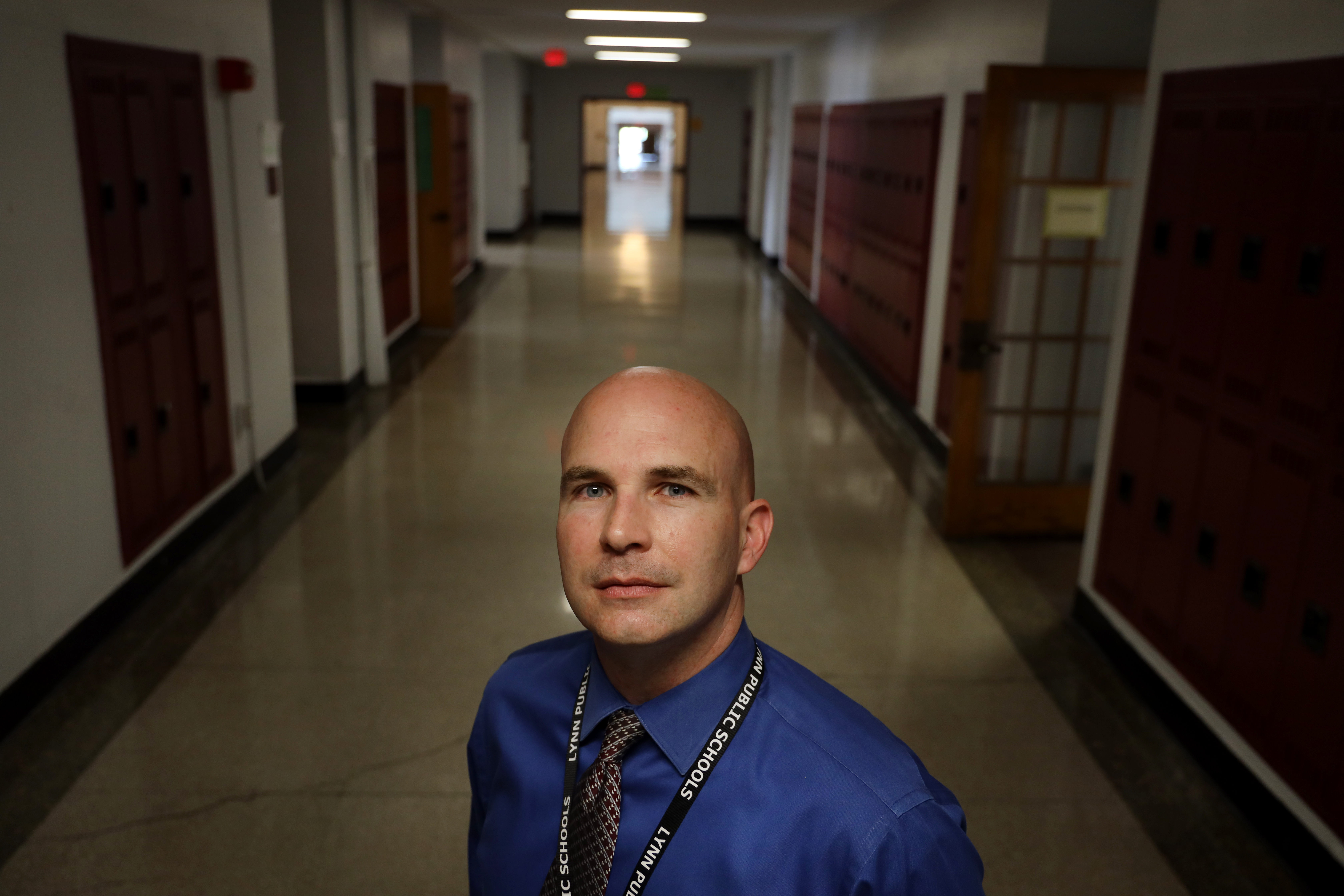 Guidance counselor Matt Wilkins posed for a portrait at Lynn English High School in Lynn.