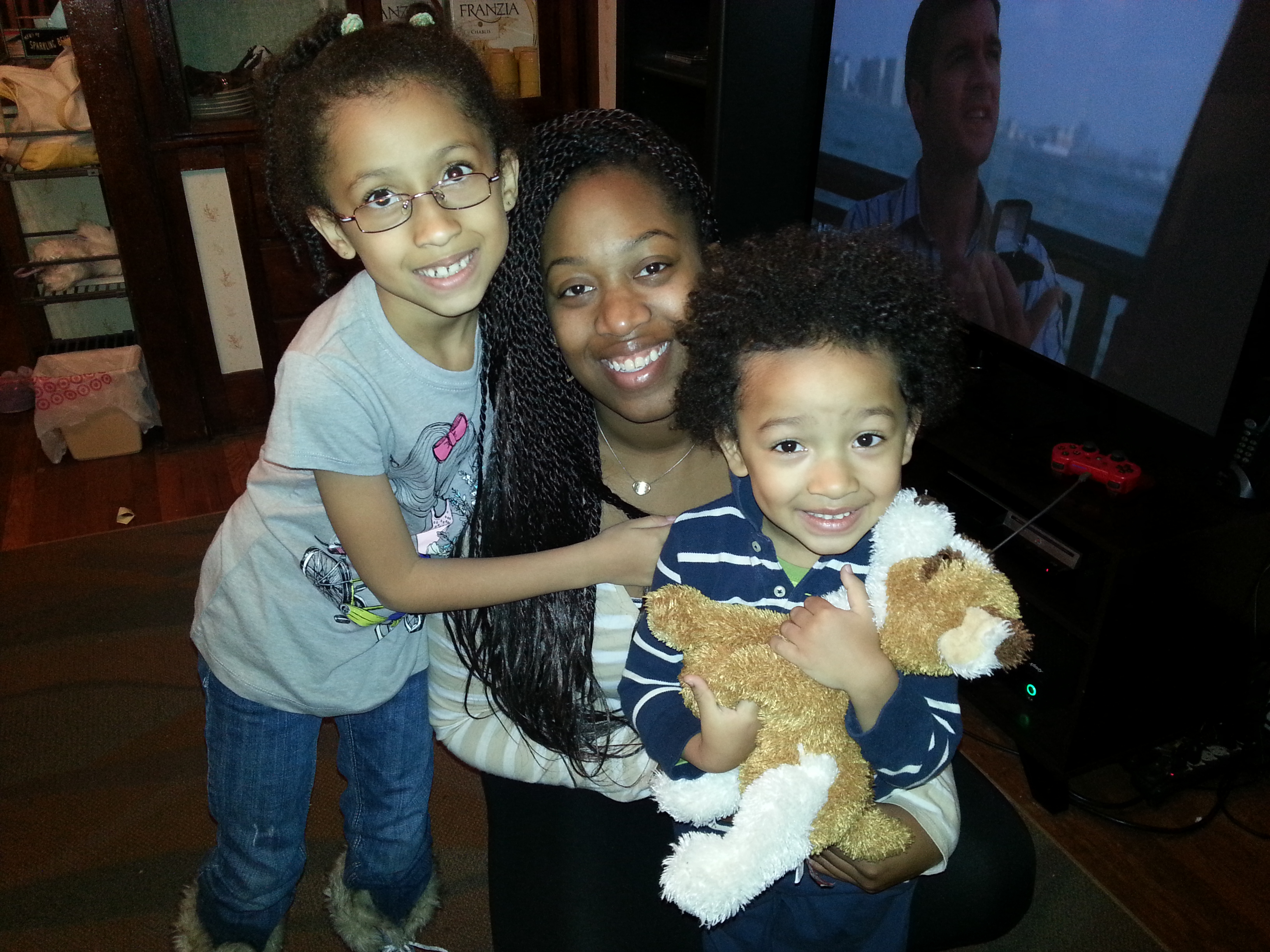 Tabia Gustave, who works in elevator and escalator construction, with her children: Chaliss, 10, and Carter, 6.