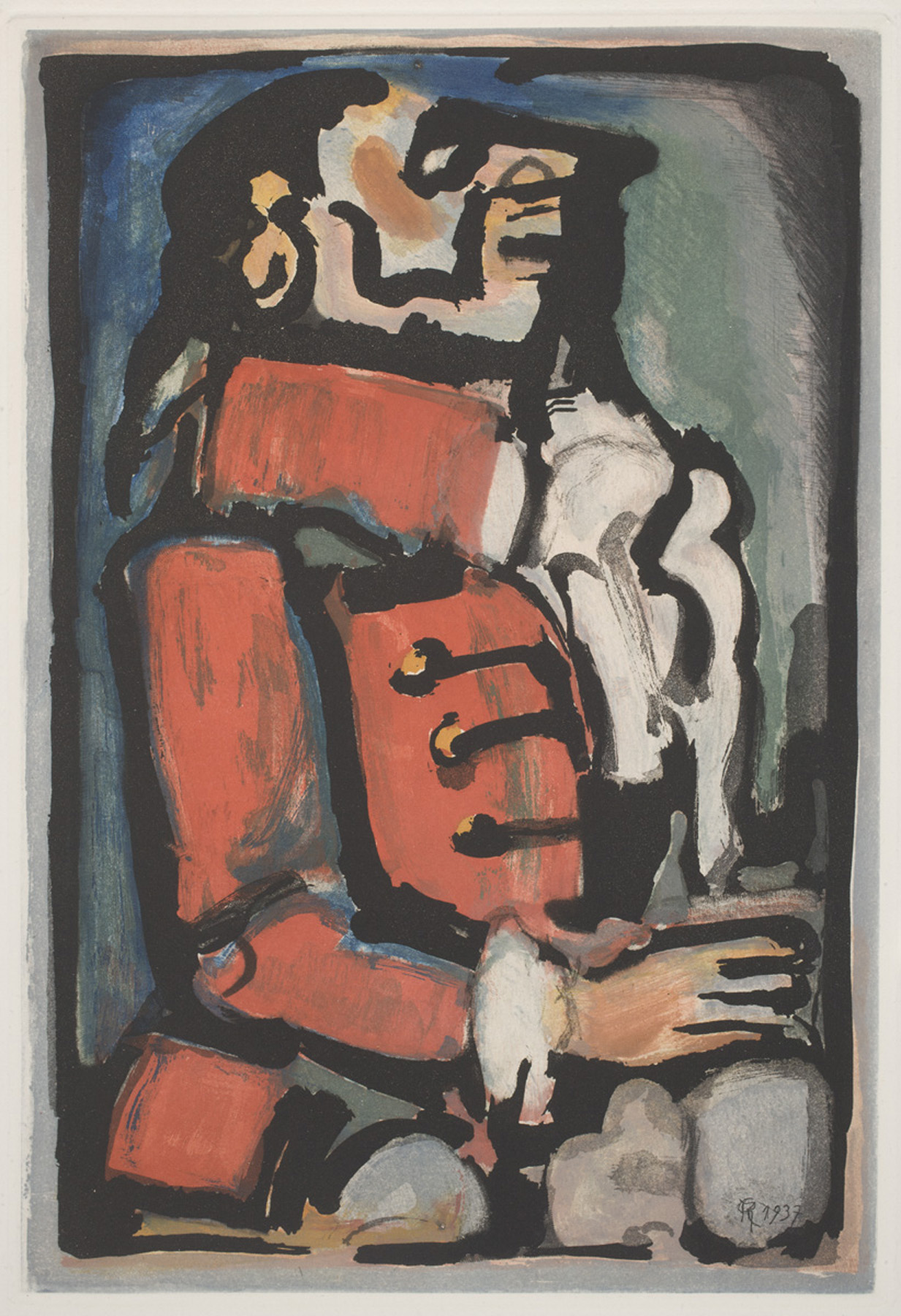 “Footman,” a color etching and aquatint, is from Rouault’s “Fleurs du Mal” series of prints in the exhibit.
