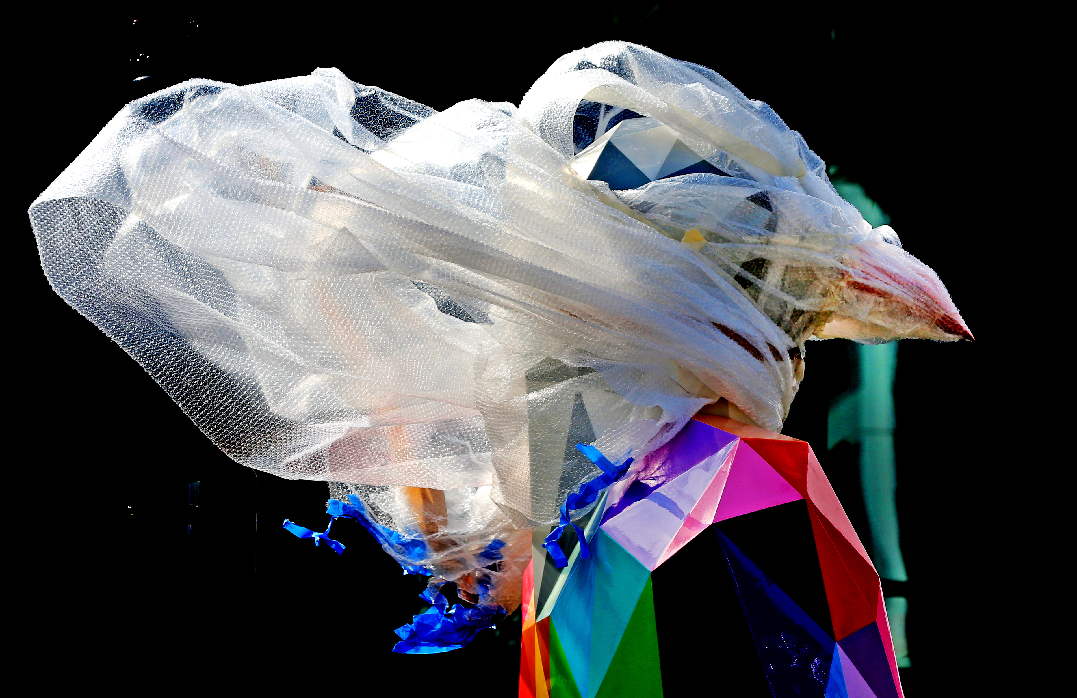 One sculpture remained partly under wraps.