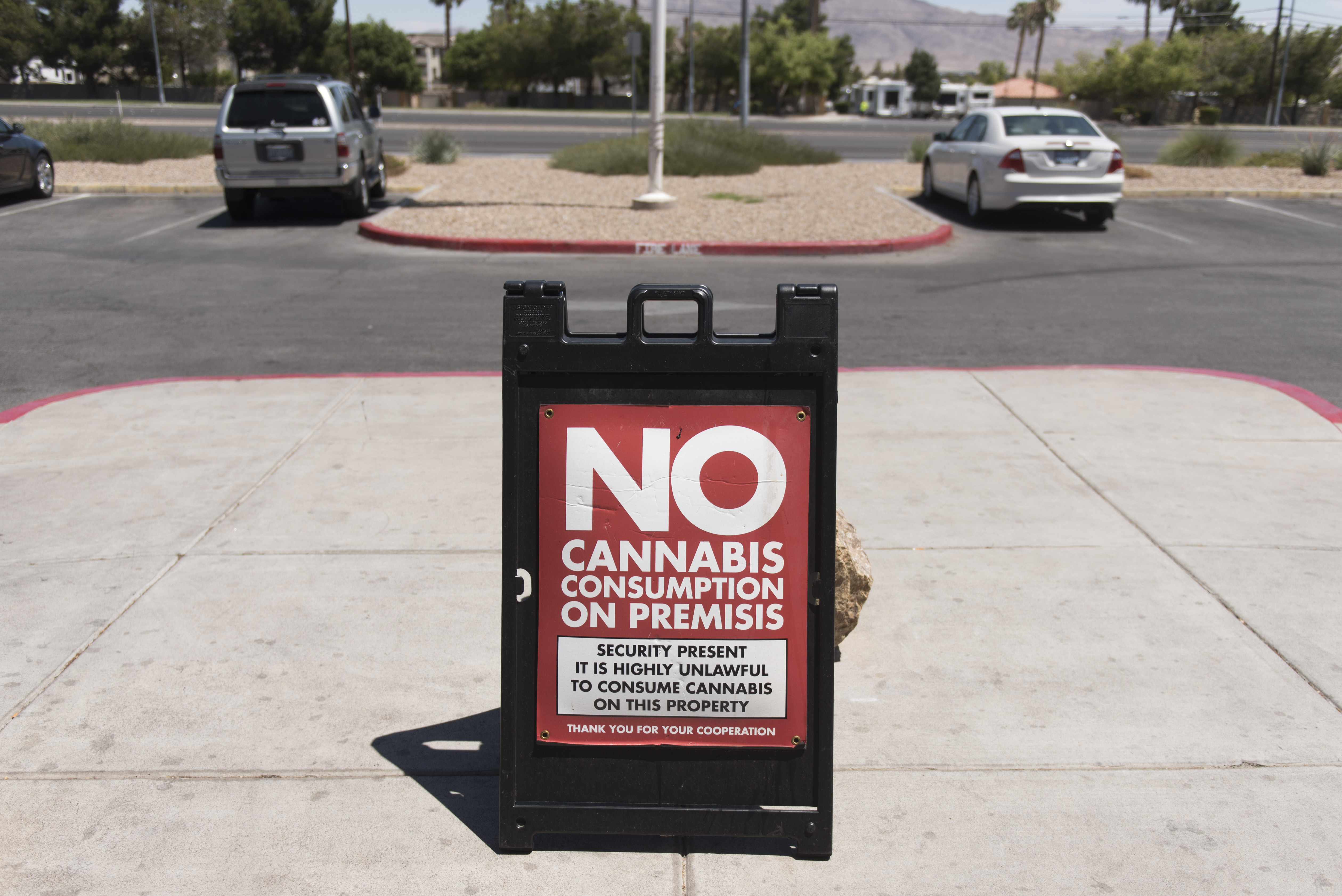 A sign stating cannabis may not be consumed on the premises outside the entrance of Shango cannabis dispensary.