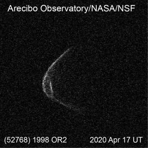 This range-Doppler radar image shows Asteroid 1998 OR2 passing through space on April 17.