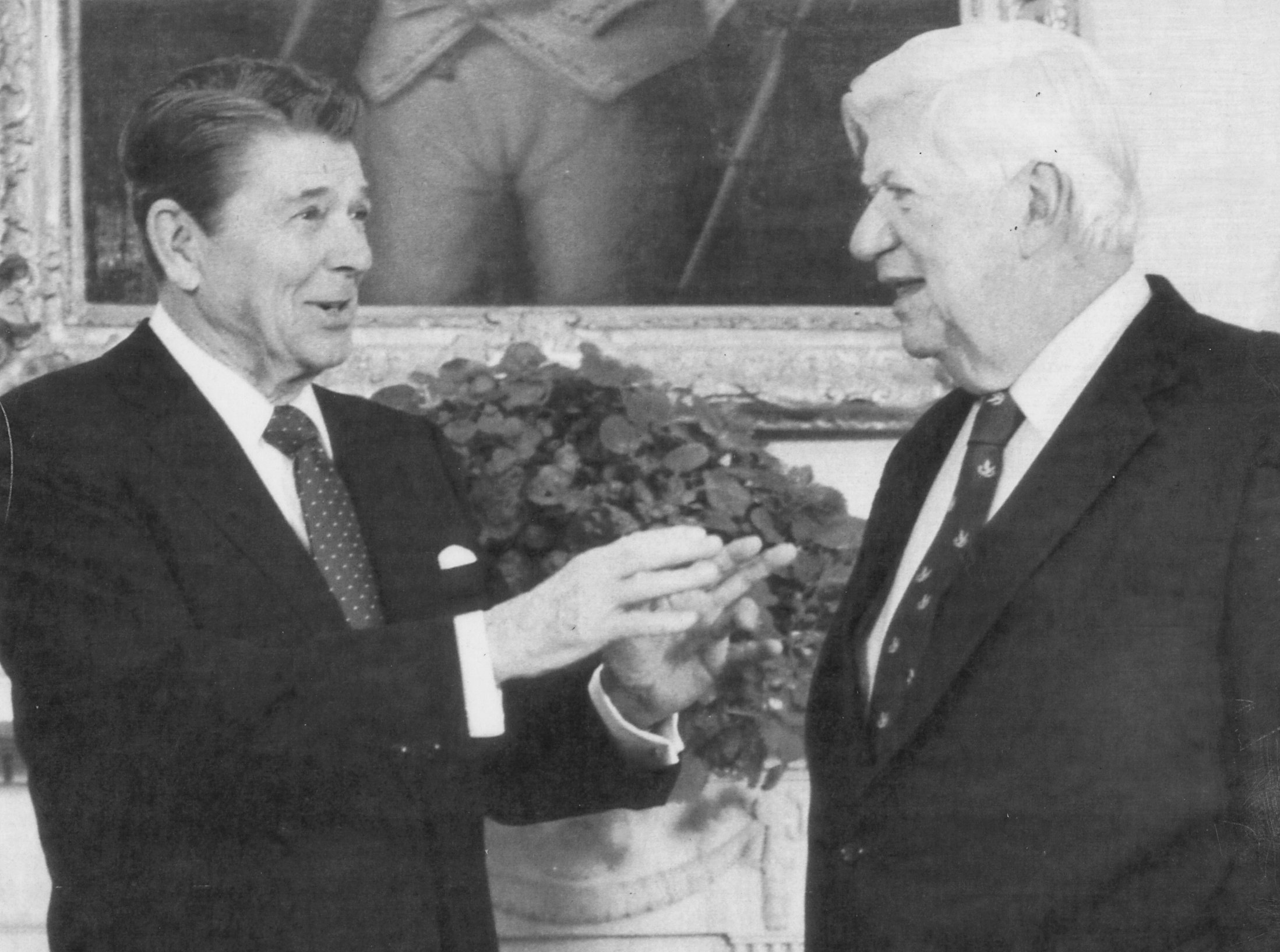 Ronald Reagan and Tip O’Neill spoke in Washington in 1985.